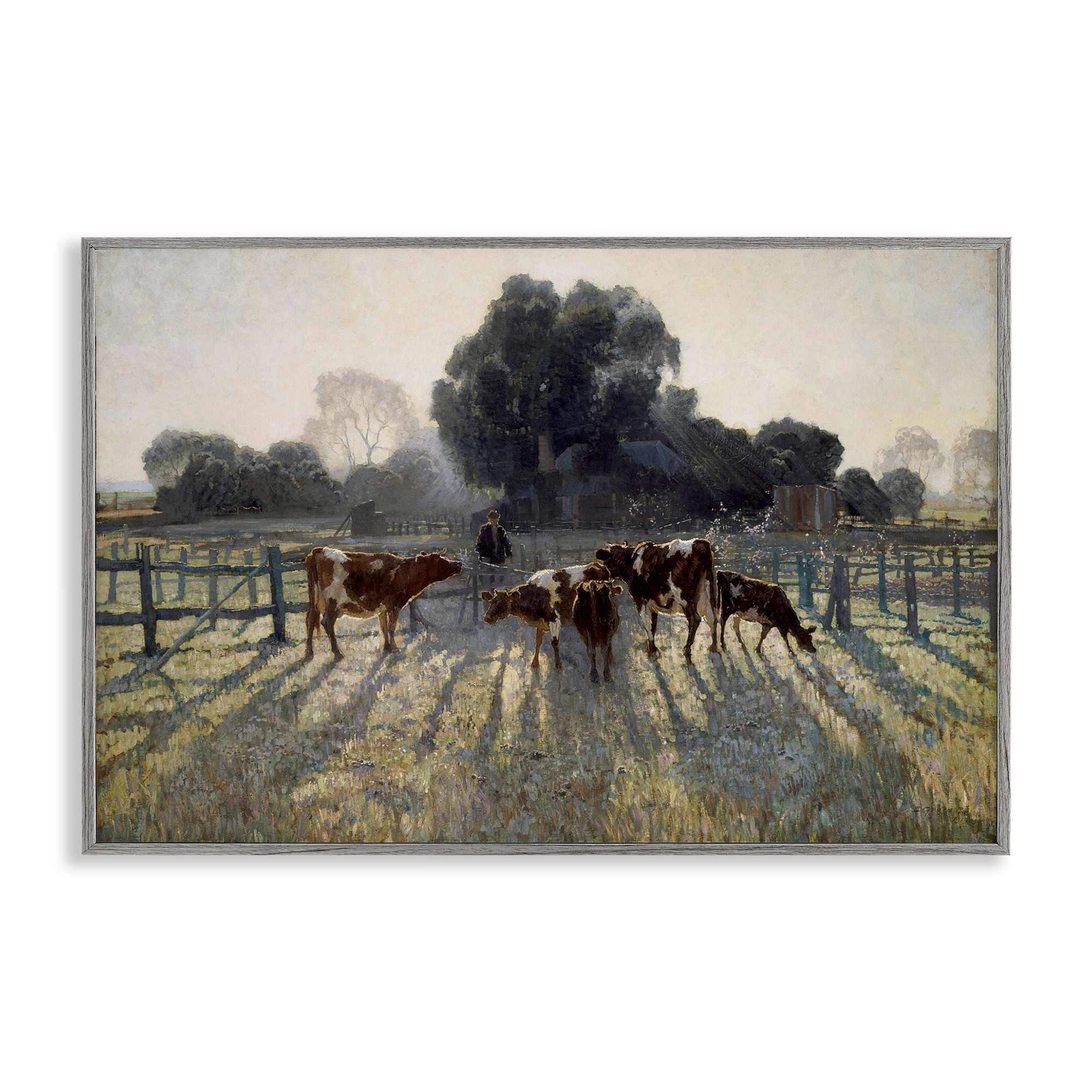 Stupell Industries BT-763-GFF-16X24 Elioth Gruner Morning Cows Gray Framed Giclee Art By Arlington Prints 24 x 16