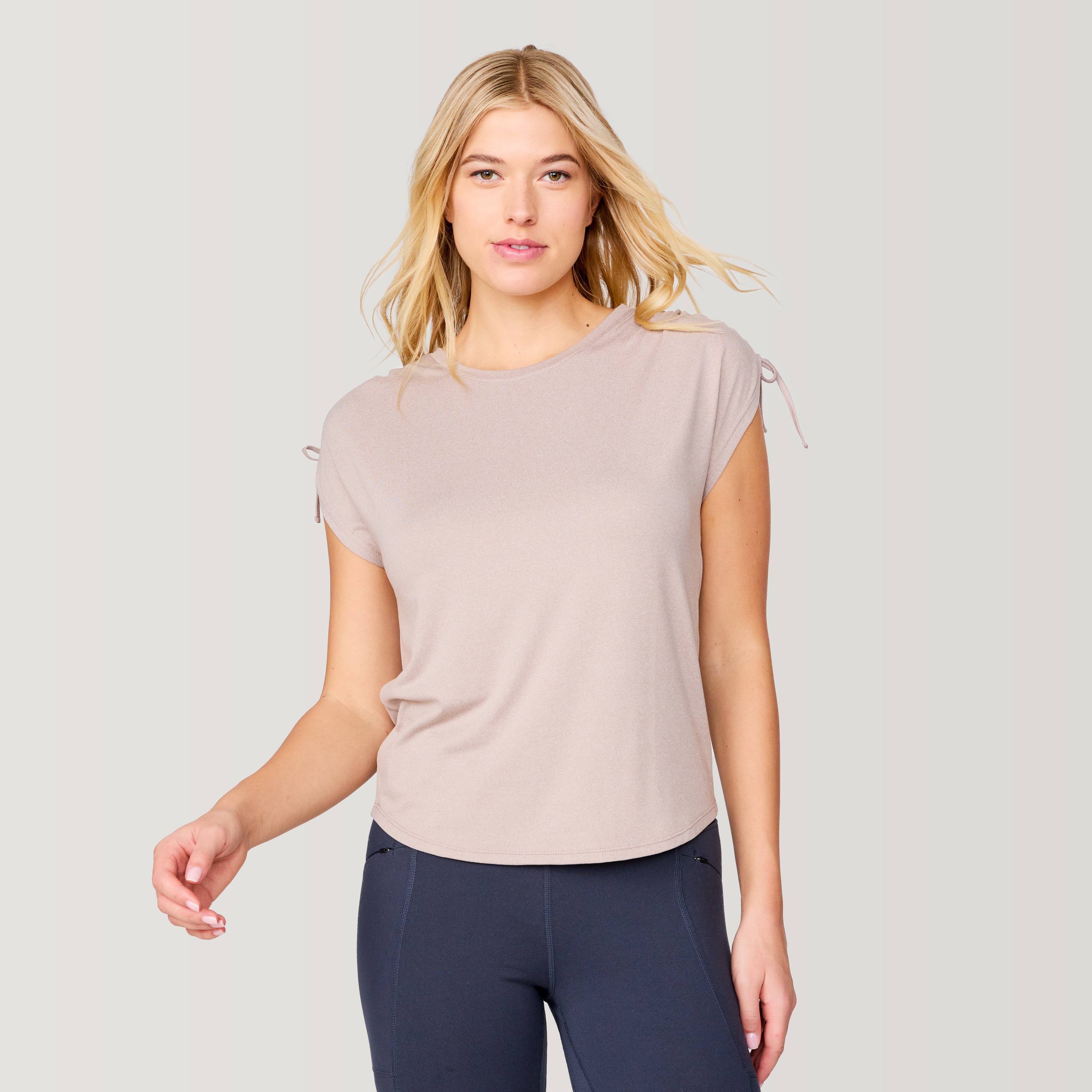 Free Country Women's Brown Knit Short sleeve Solid T-shirt ( Large ) #7ILAS5327-TAN-L