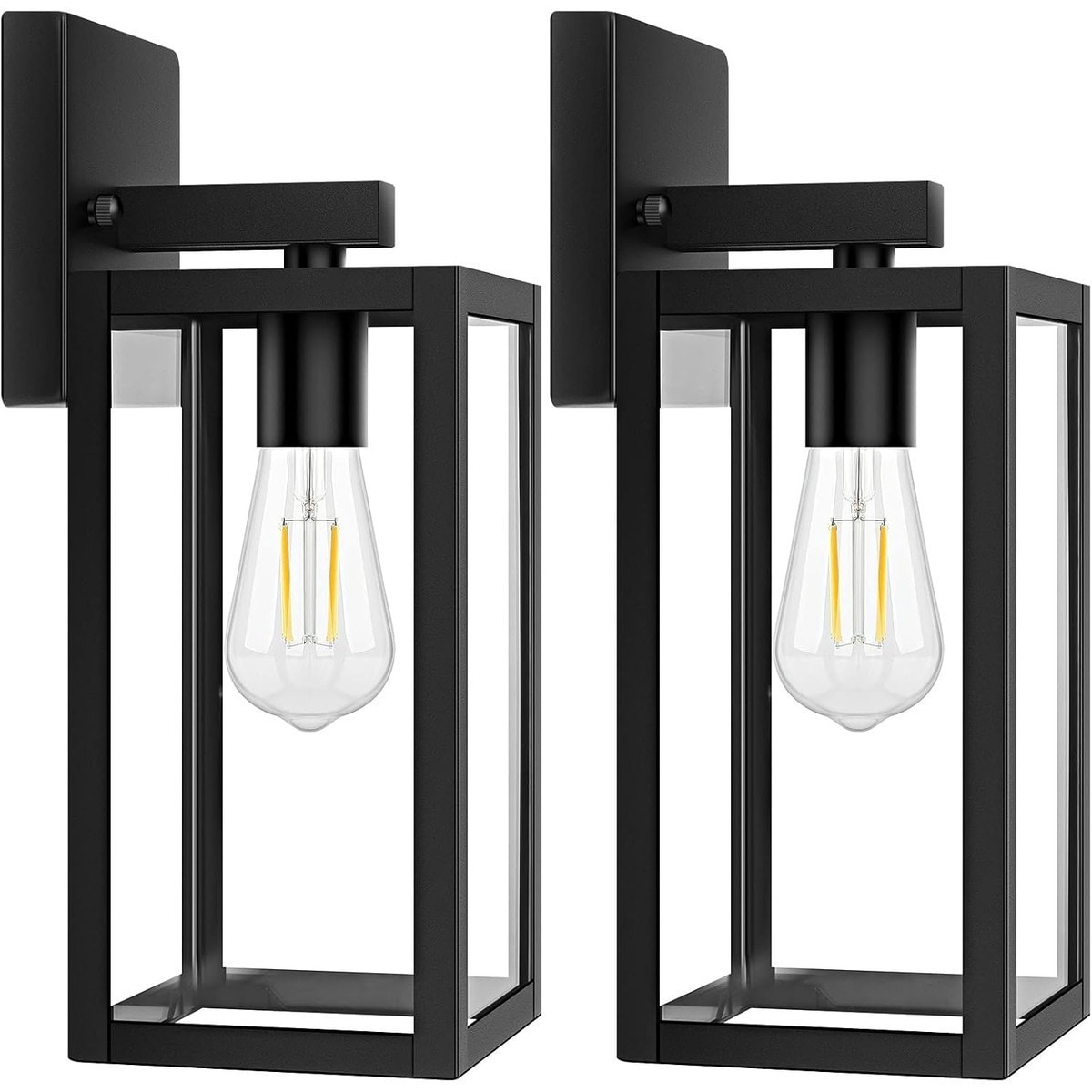 Knojodu Black Waterproof Outdoor Wall Lanterns with Clear Glass 2-Pack ...
