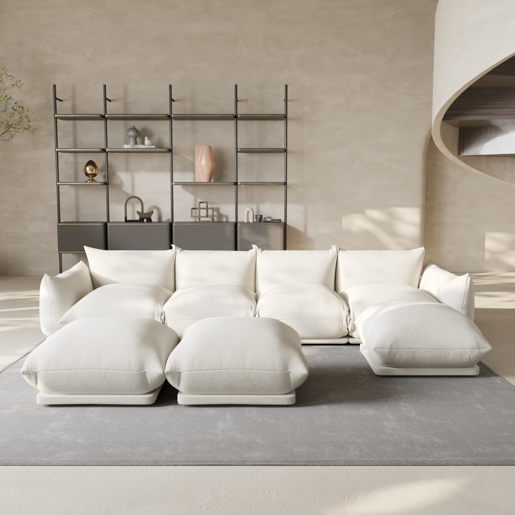 BuotiqHom DH-A-119BE-S4+3 131-in Modern Beige Chenille 4 -seater Sectional