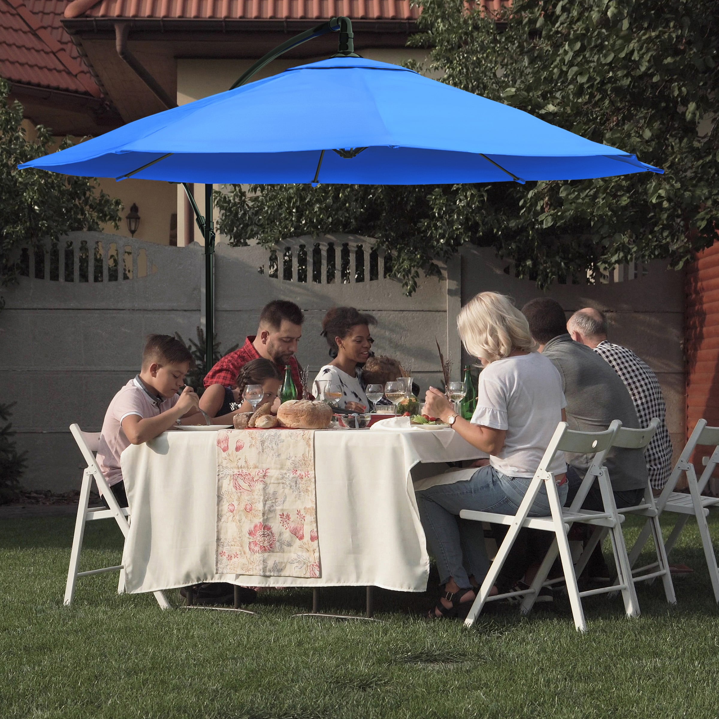 Nature Spring 113076LRM 10.0-ft Aluminum Blue No-tilt Offset Patio Umbrella