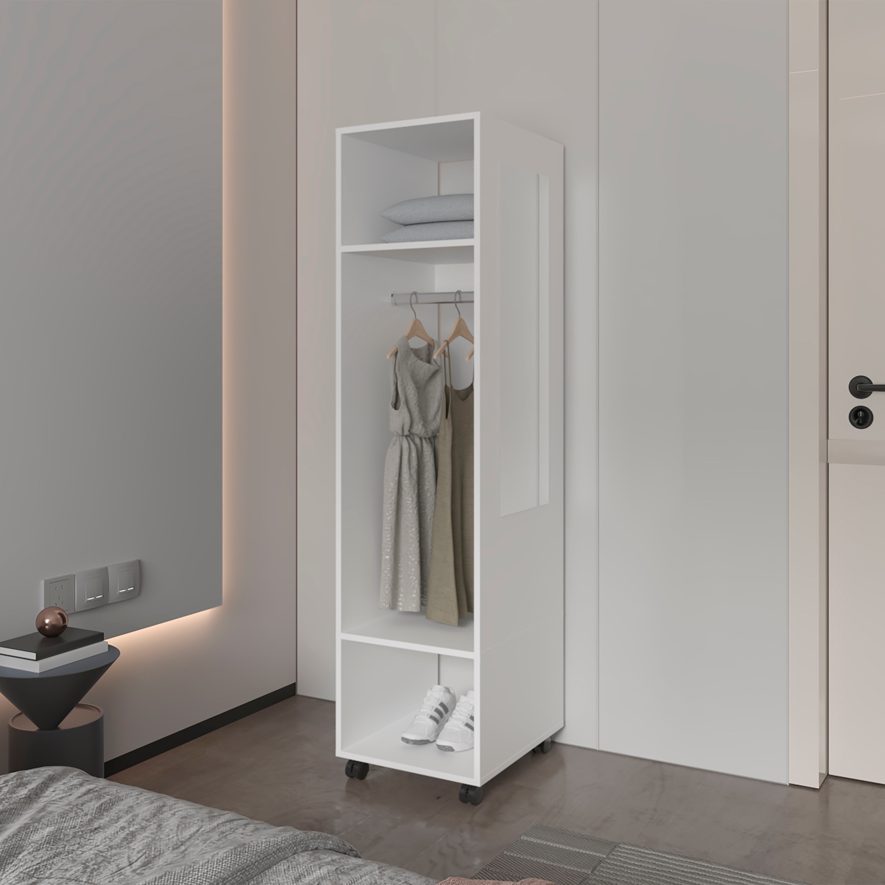 LOVMOR SF-M-B128P225197 Benson Wardrobe in melamine with mirror and open storage