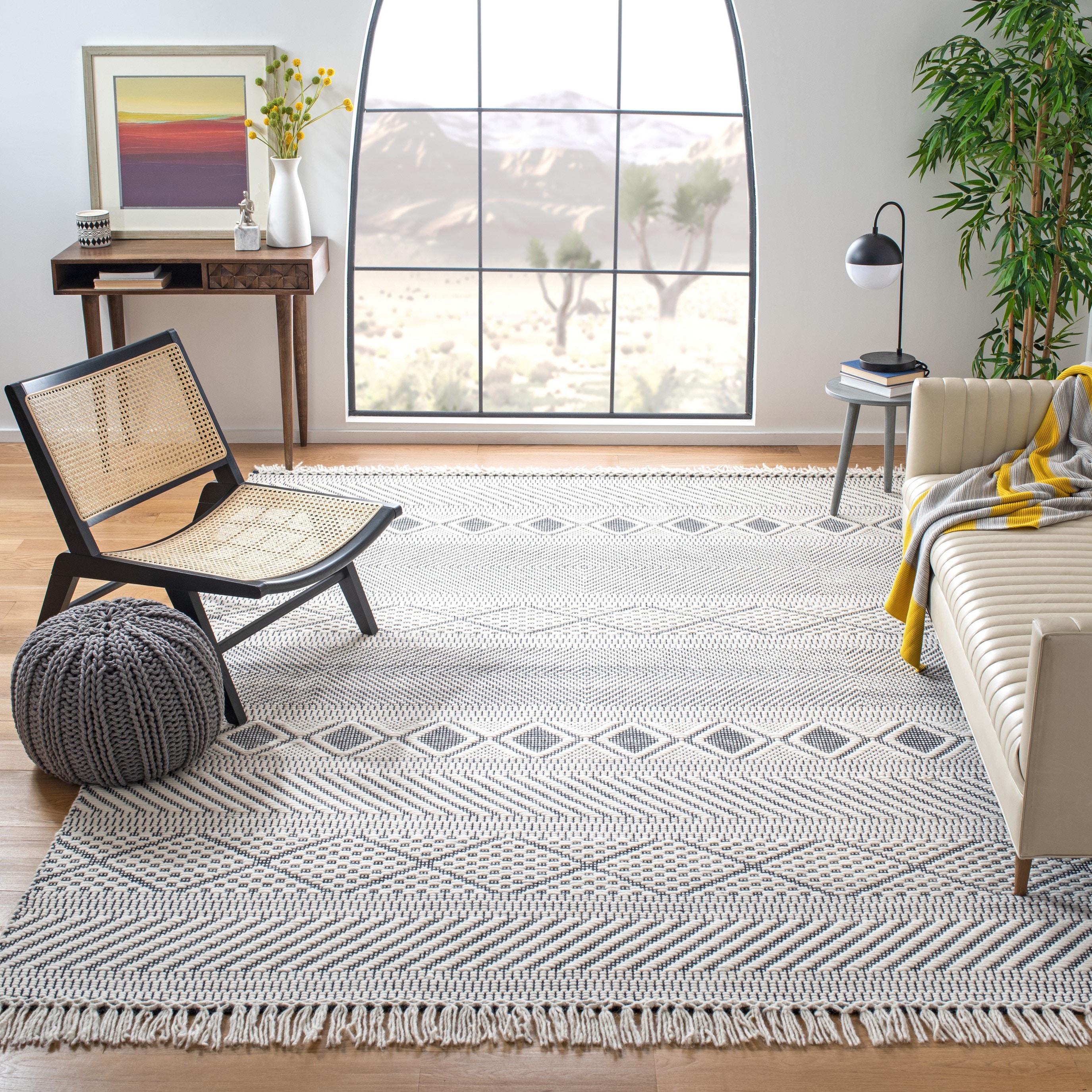 Safavieh NAT856A-8 Natura Biondina 8 x 10 (ft) Wool Ivory/Navy Rectangular Indoor Geometric Bohemian/Eclectic Area rug