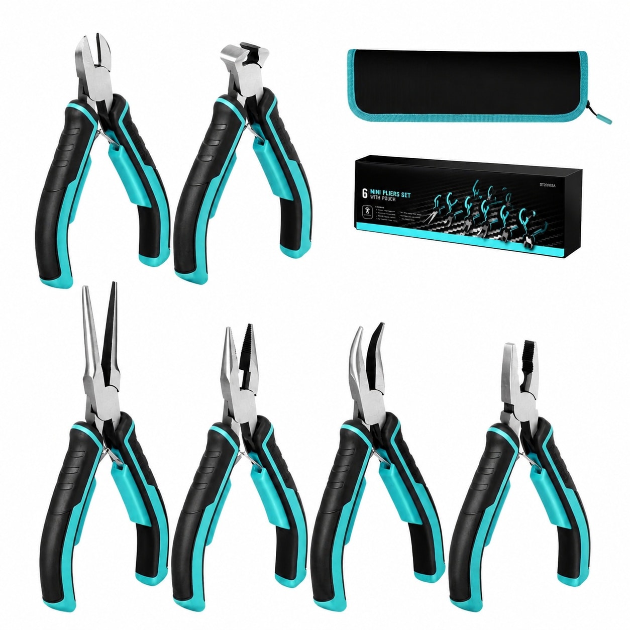 Linder Group Inc Mini pliers Set 6 pcs CRV steel jewelry and craft tool kit with needle nose diagonal long nose bent nose end cutting and linesman pliers for