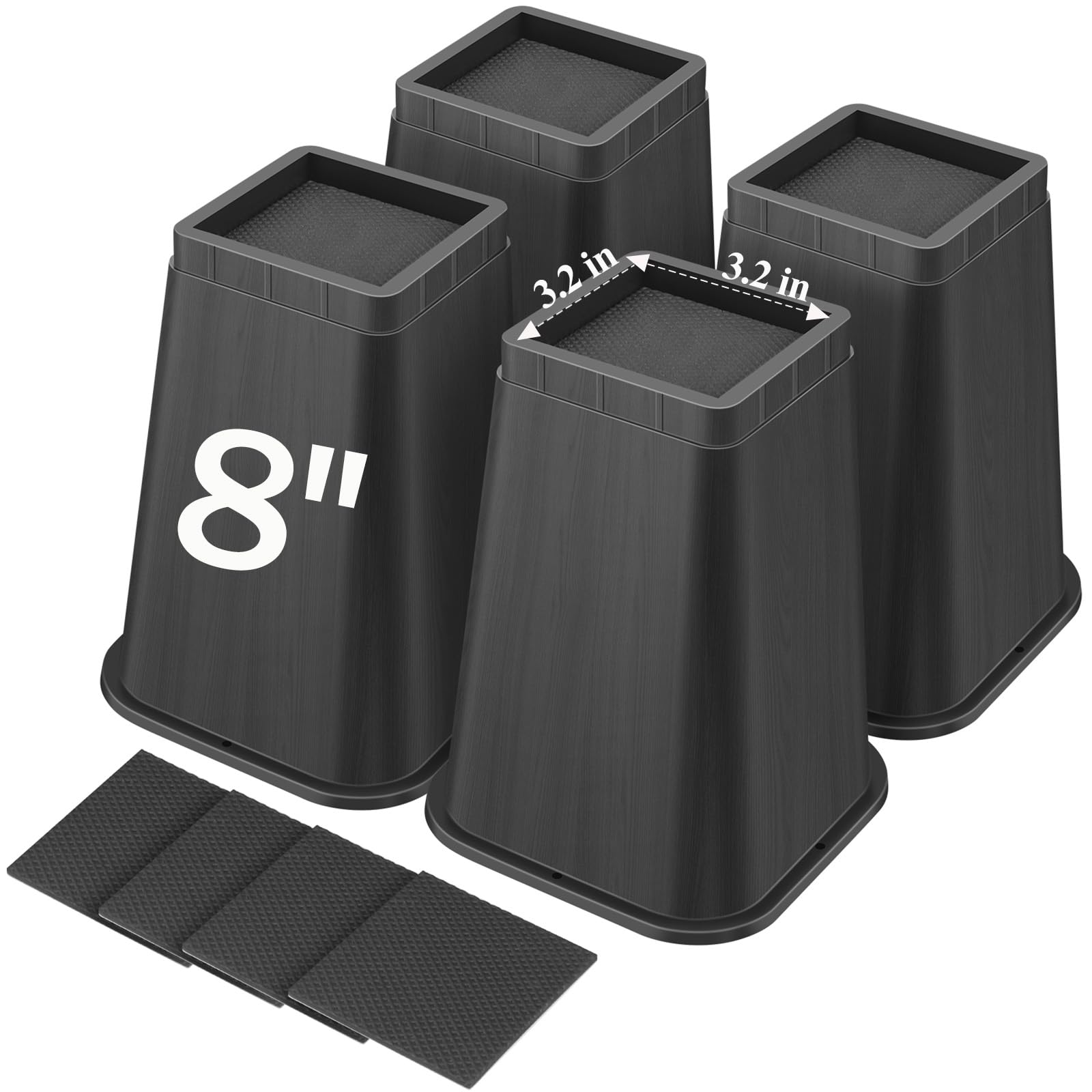 Yichuhaoxi  Bed Risers 8 Inch Heavy Duty Furniture Lifts for Table Desk Sofa Couch Adjustable Bed Frame Supports Up to 6000 Pounds Black 4 Pack