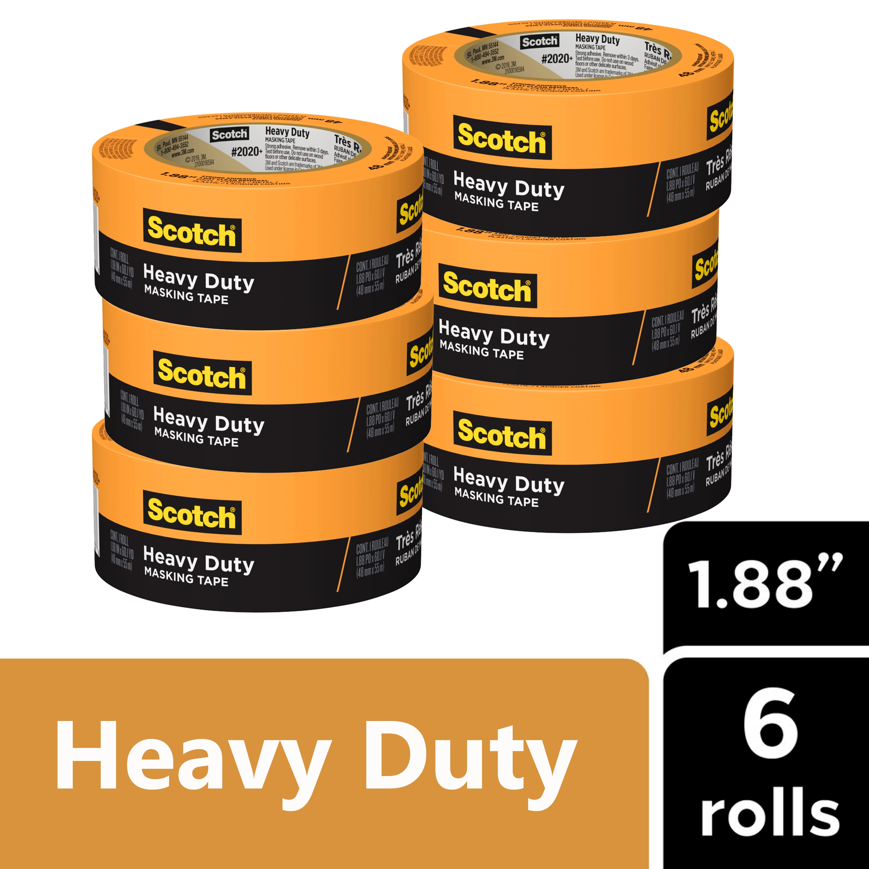 3M 1.88 in. x 60.1 Yds. Multi-Surface Contractor Grade Tan Masking Tape (6  Rolls) 2020-48TP6 - The Home Depot