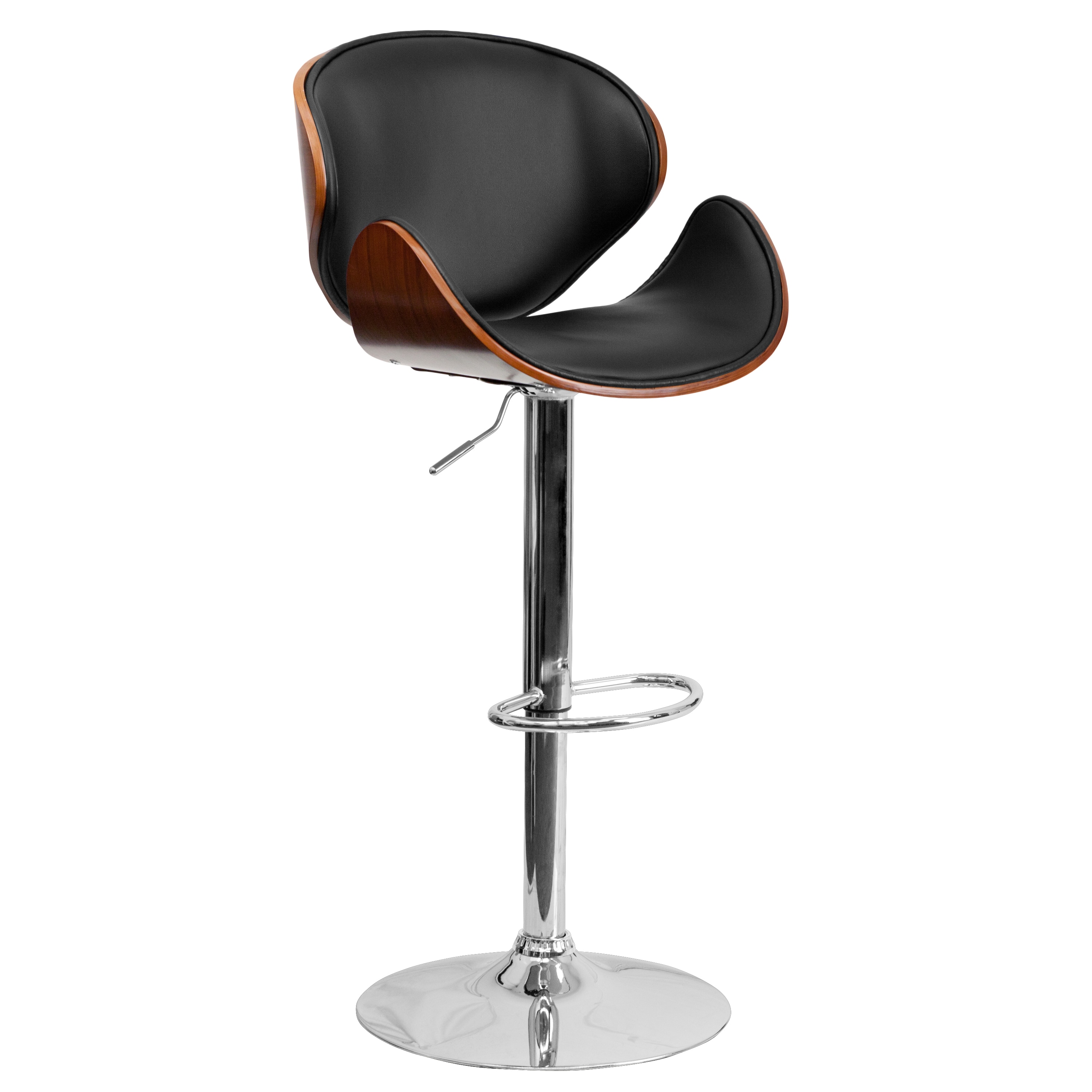 Flash Furniture 847254066280 Walnut 24.0-in H Adjustable Height Counter height Saddle seat Upholstered Swivel Metal Bar Stool and Back
