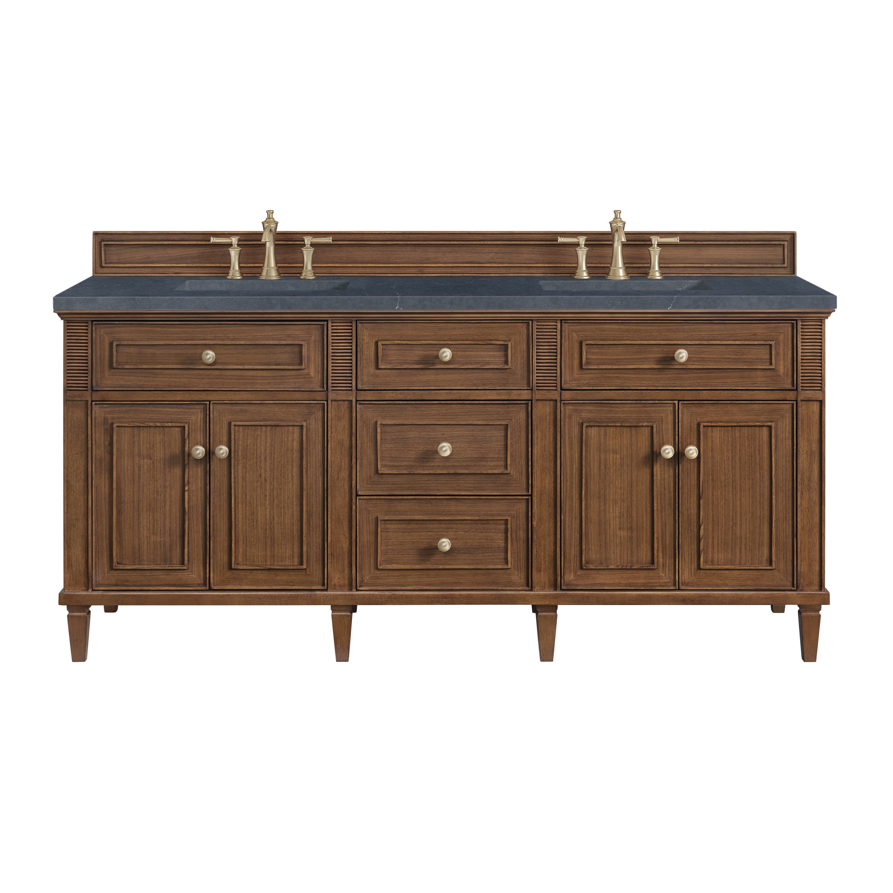 James Martin Vanities 424-V72-WLT-3CSP Lorelai 72-in Mid-Century Walnut Undermount Double Sink Bathroom Vanity with Charcoal Soapstone Quartz Top