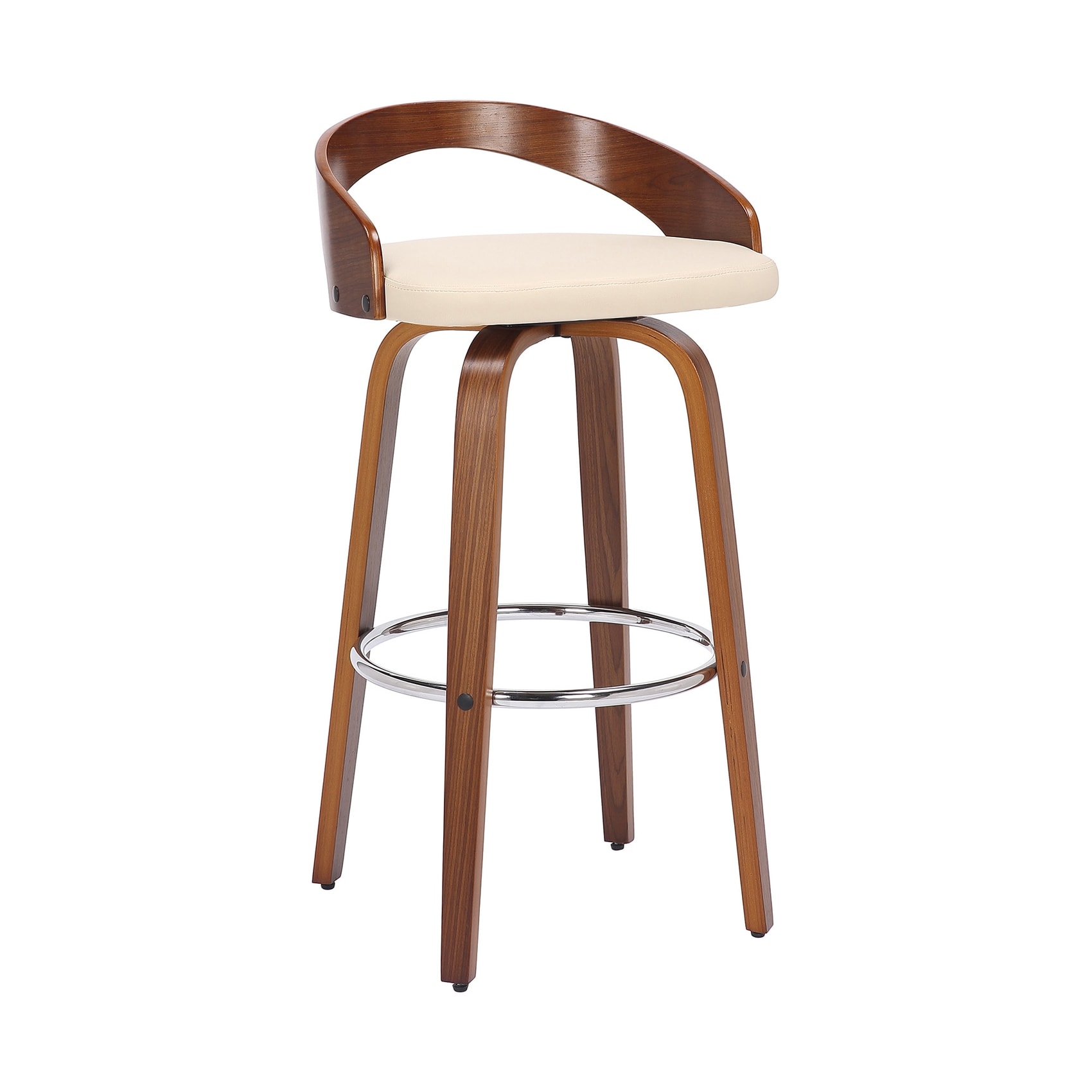 Cream 26-in H Counter height Upholstered Swivel Wood Bar Stool | - HomeRoots 4000476859