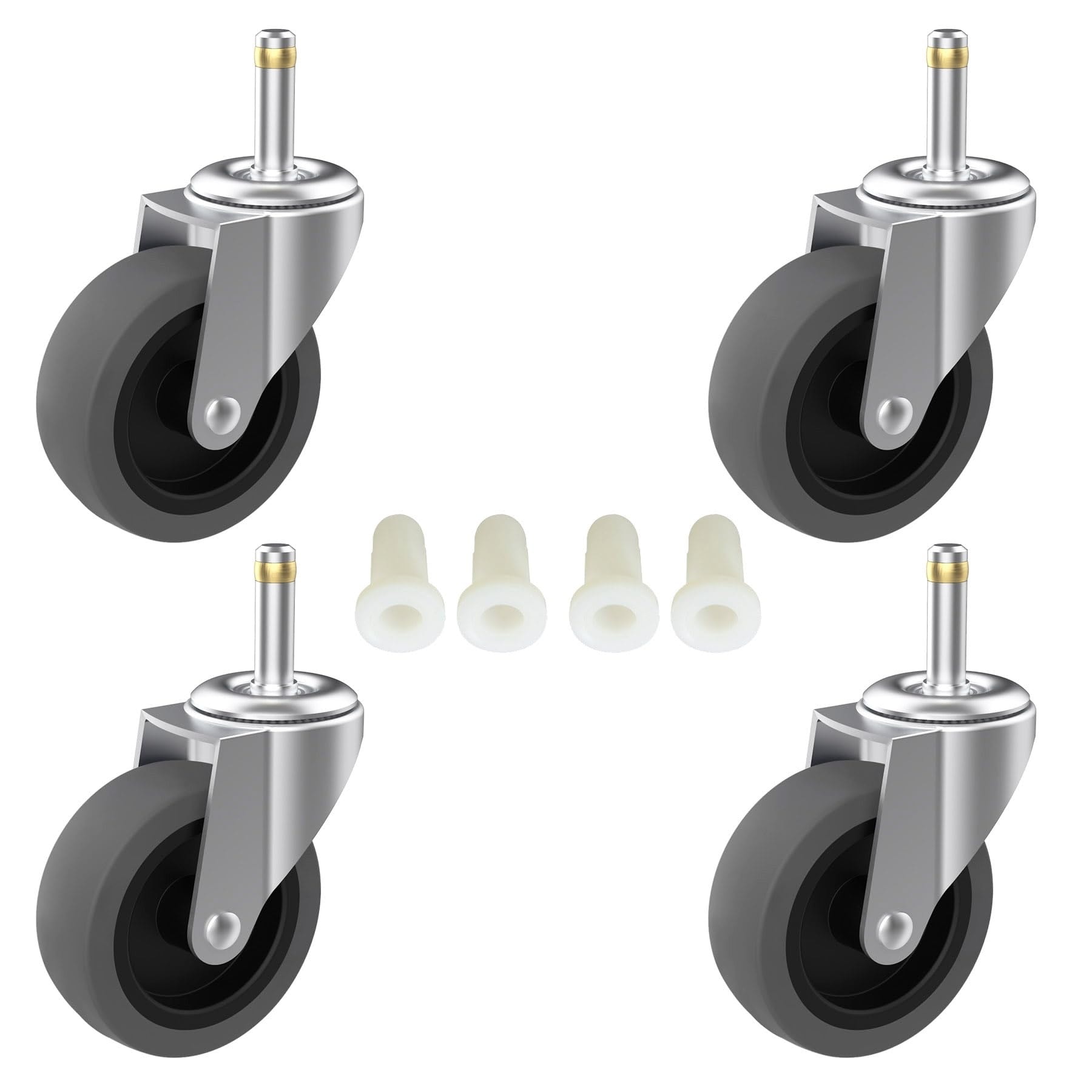 Etokfoks  4 Pack Gray 3 in Swivel Stem Caster Builders Hardware Heavy Duty Non Marking TPR Wheels Load Capacity 600 lb