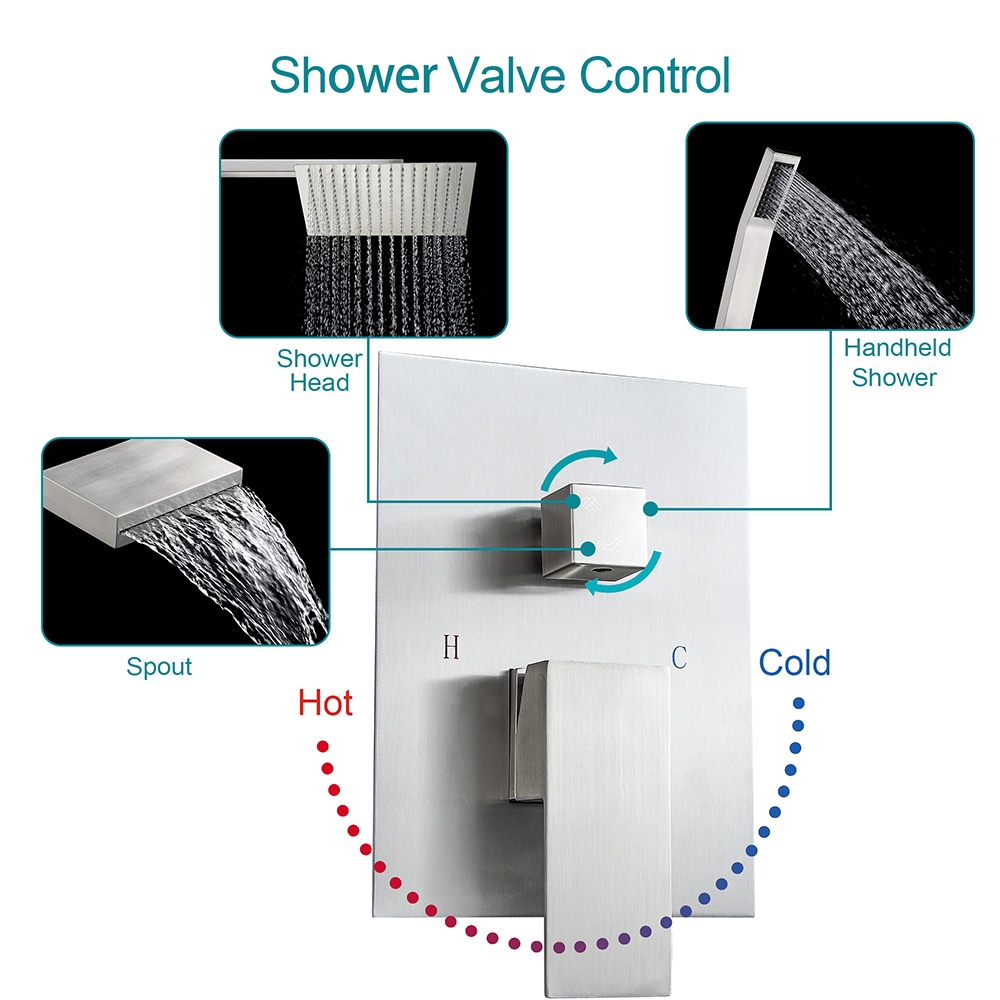 Brushed Nickel Dual Shower Head System with Handheld and Rainfall Feature