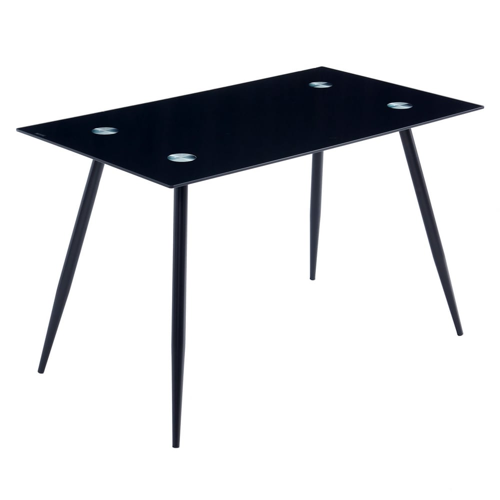 Winado 303868585789 Dining Table Black Contemporary/Modern Dining Table, Glass Top with Electroplating Metal Base 47.24-in L x 29.53-in H