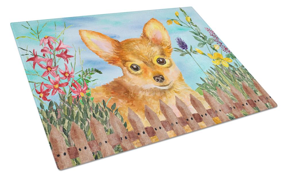 Caroline's Treasures CK1284LCB Springtime Dog 11.25-in L x 15.75-in W Glass Cutting Board