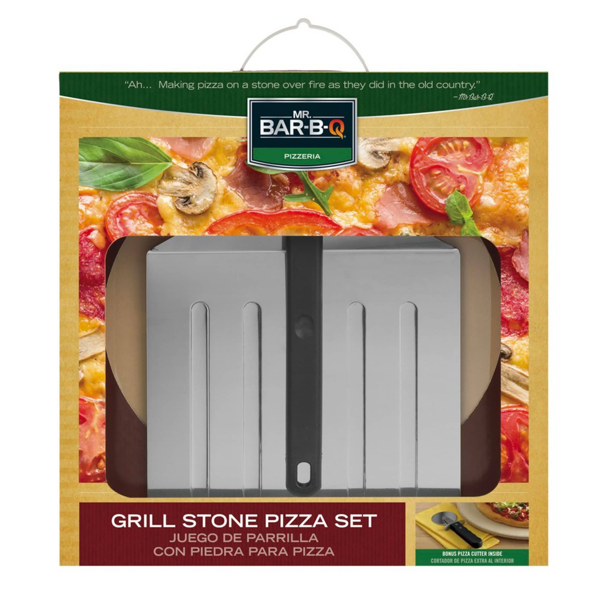 15" Round Grill Pizza Stone Kit with Stainless Steel Peel and Cutter