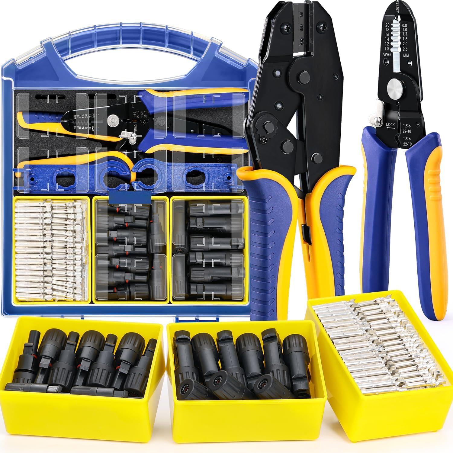 Etokfoks  25 piece solar crimping tool kit with wire stripper MC4 connectors pins and spanners for AWG14 to AWG10 PV cables