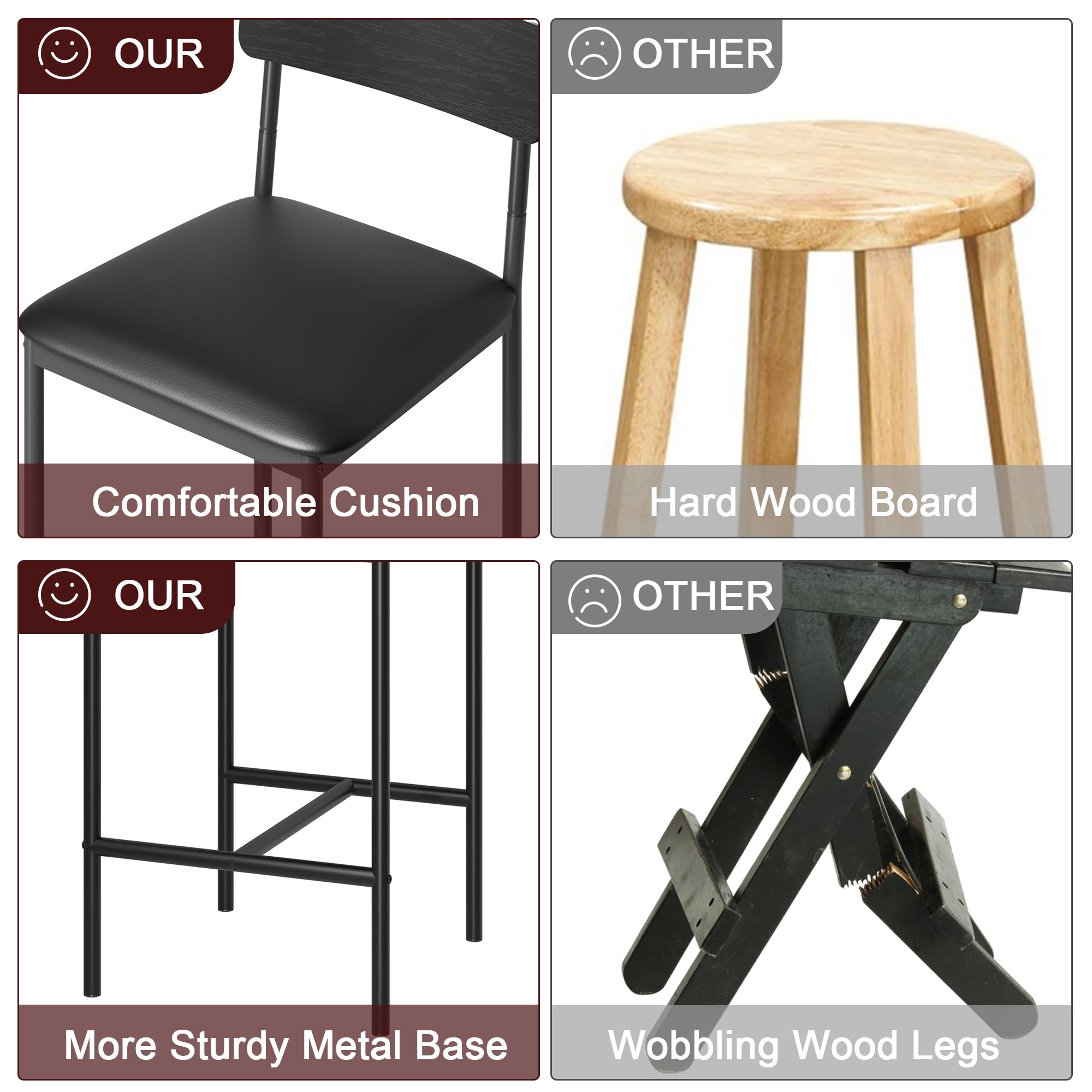 IdealHouse Counter Height Bar Stools Set of 4 with Backrest Upholstered ...