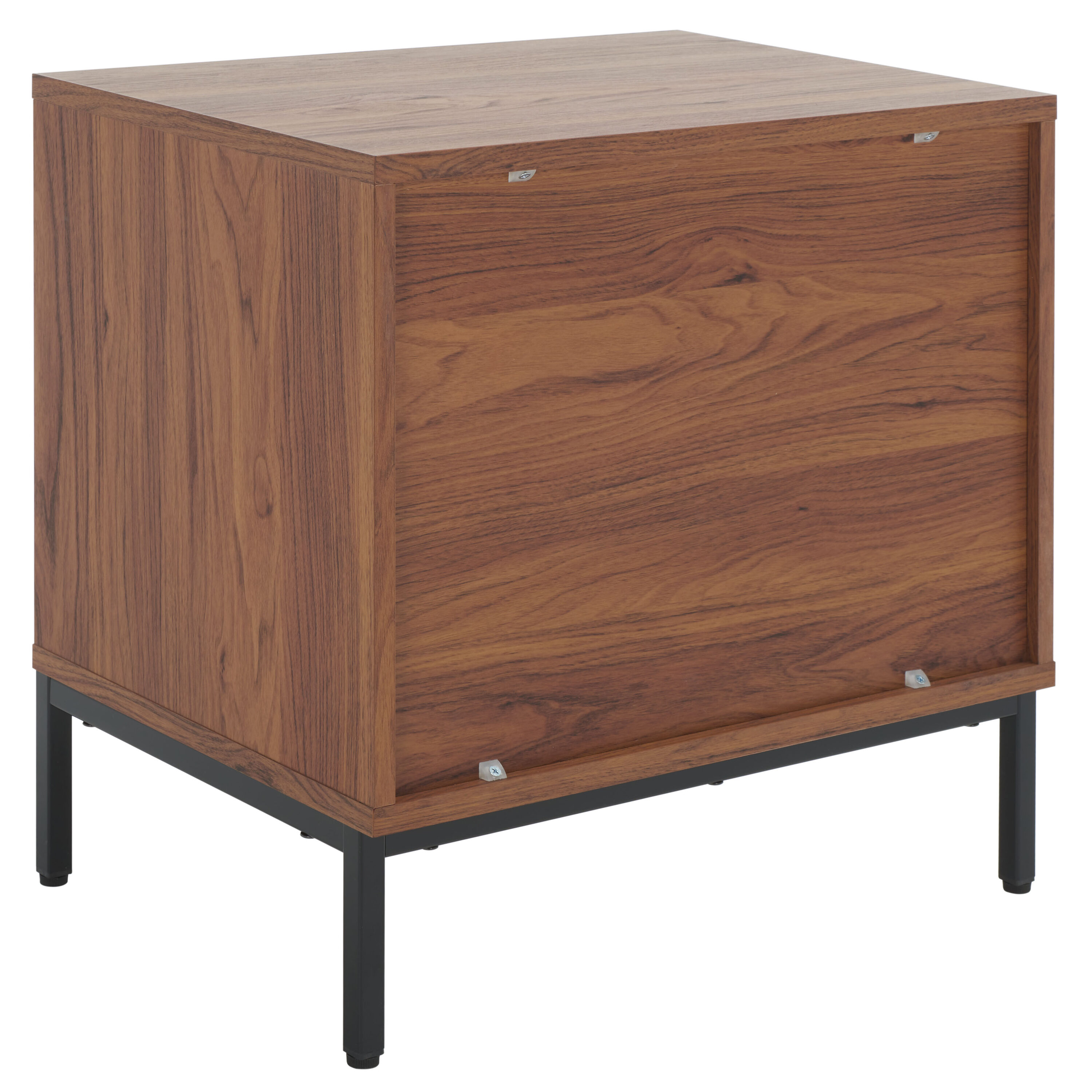 Walnut and Black Modern 2 Drawer Nightstand with Fluted Detail