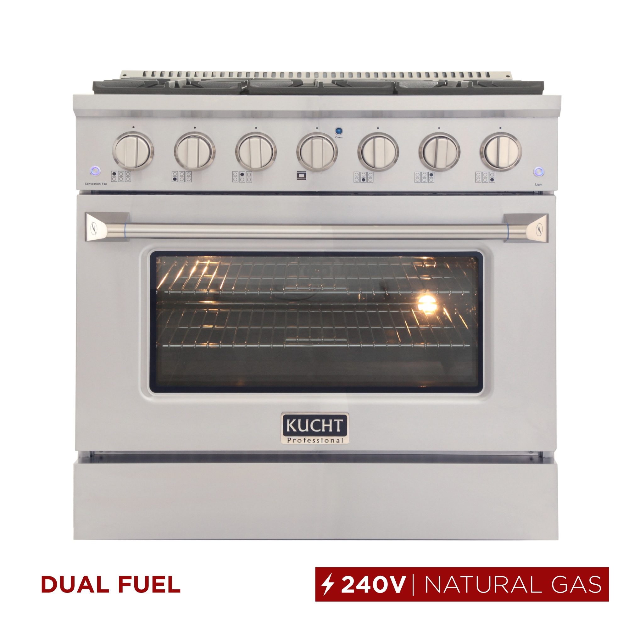 Kucht KDF362-S 36-in Deep recessed 6 burners Convection Oven Freestanding Dual Fuel Range ( Stainless Steel )