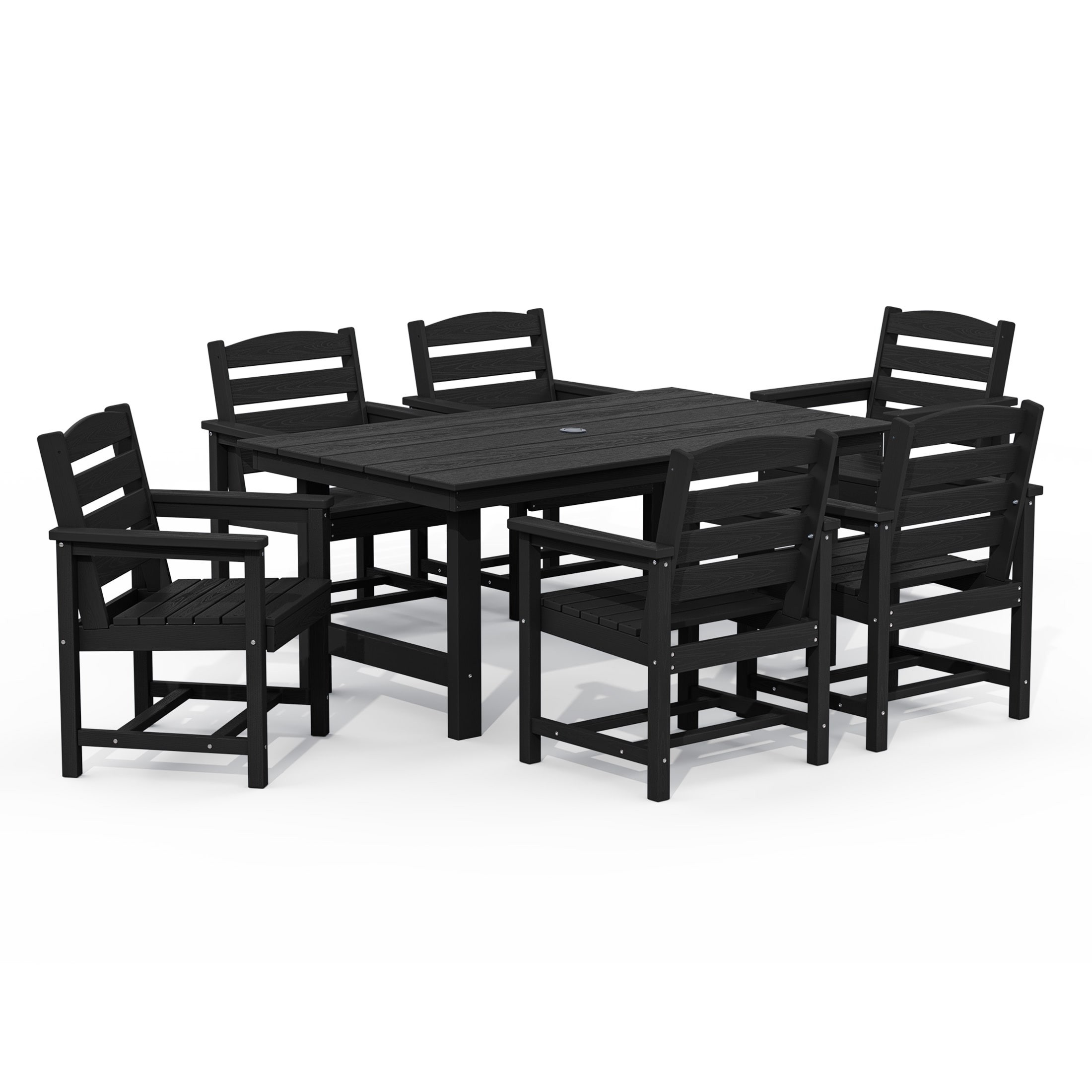 JEAREY KETY-7JT-KHAKI 7-Pieces HDPE Dining Set 7 -Piece Black Patio Dining Set Plastic Rectangle Table with 6 Stationary Chairs