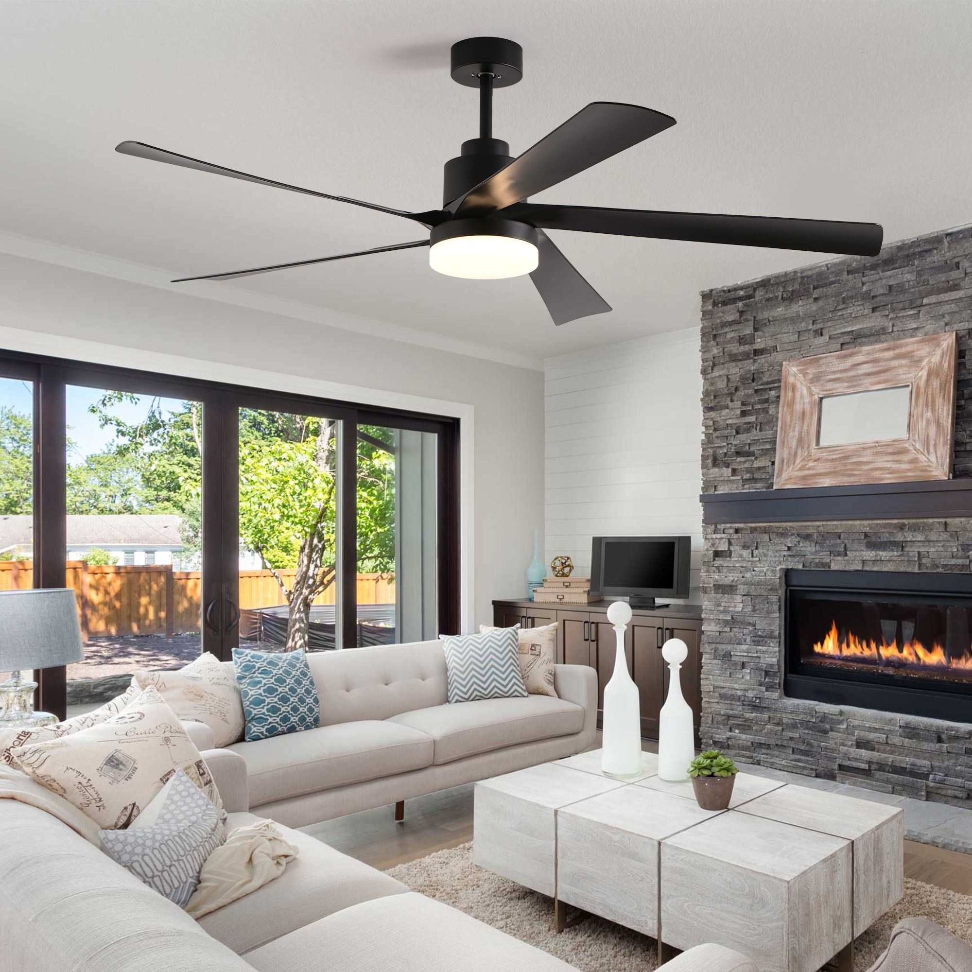 Tenleaf 65 Inch Black Ceiling Fan with Light Dimmable Remote Control for Living Room and Bedroom #LIGHT0413-271-1