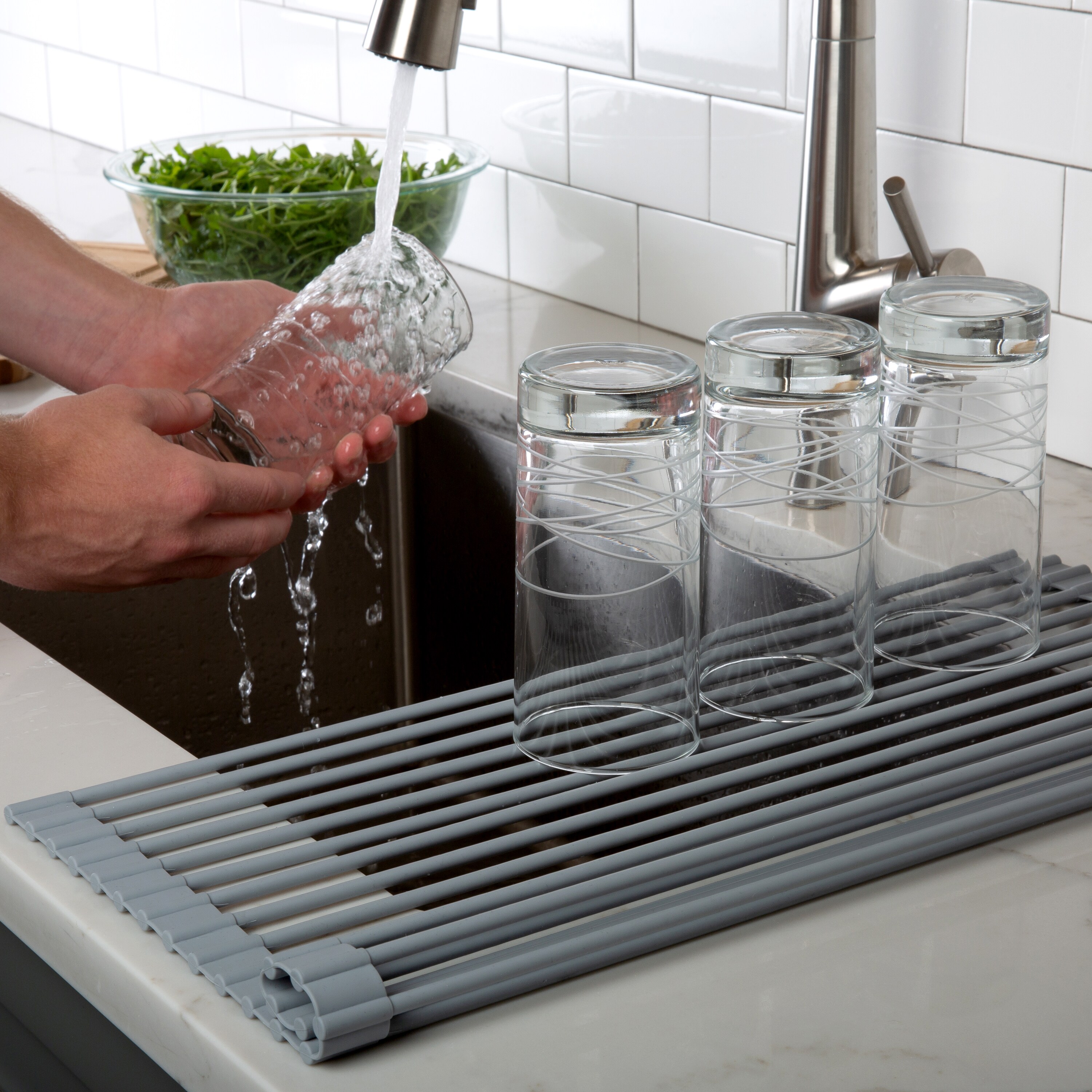 Over and Back Roll Up 20.5 in. x 12.25 in. Sink Drying Rack with Caddy