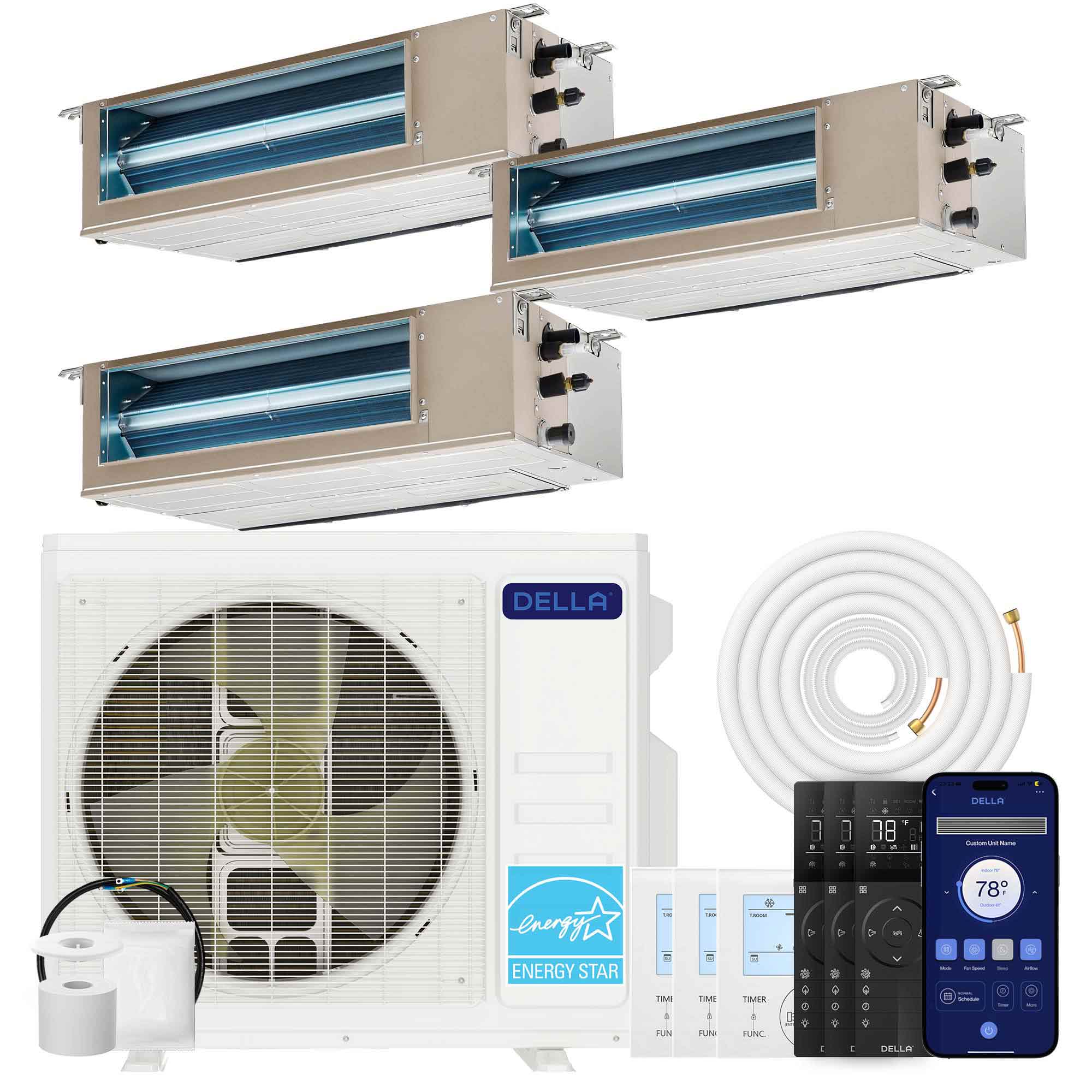 Belleze  27K BTU 3 Zone (9500+11000+11000 BTU) Ducted Mini Split AC