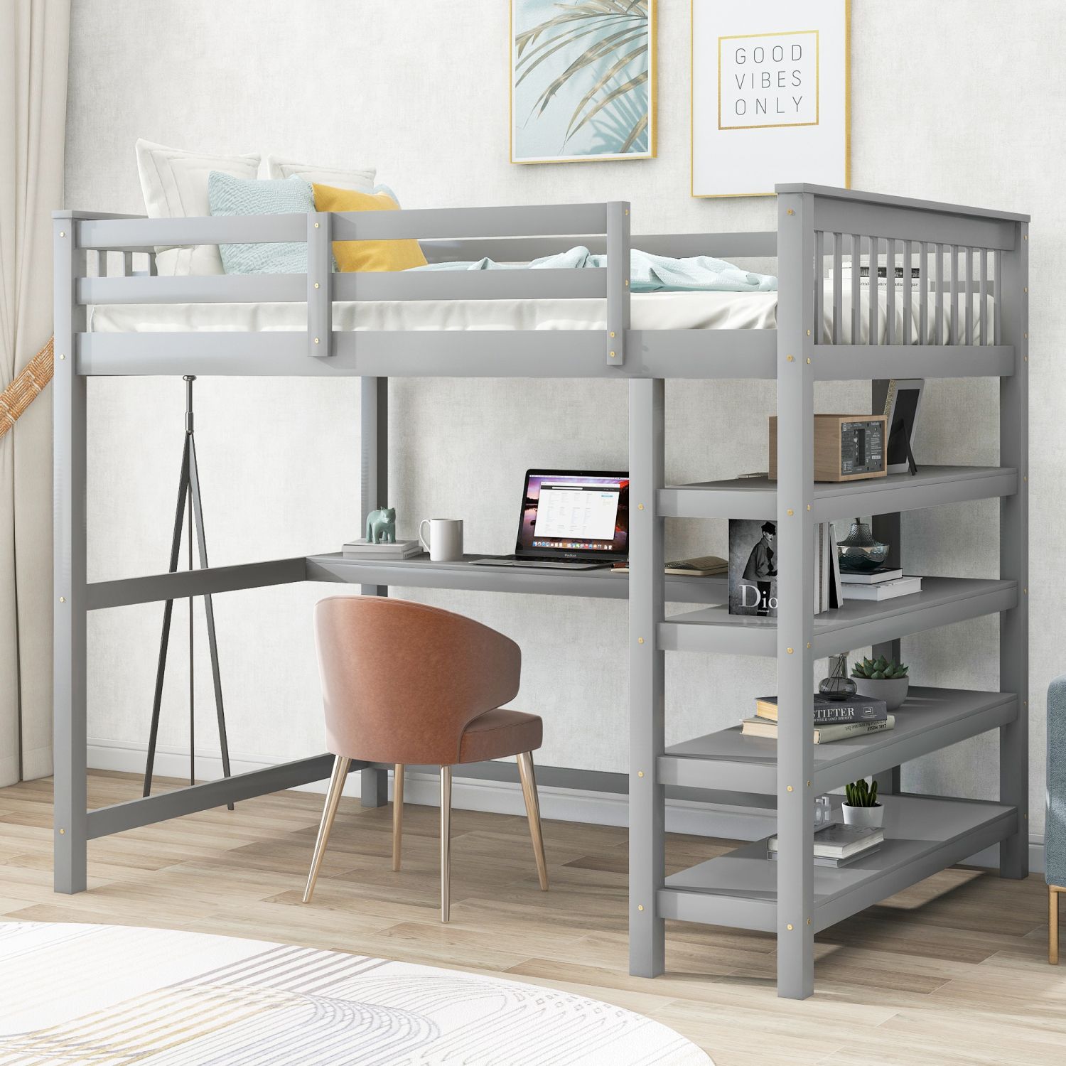 JASMODER GX000246AAE Gray Full Composite Platform Bed with Storage