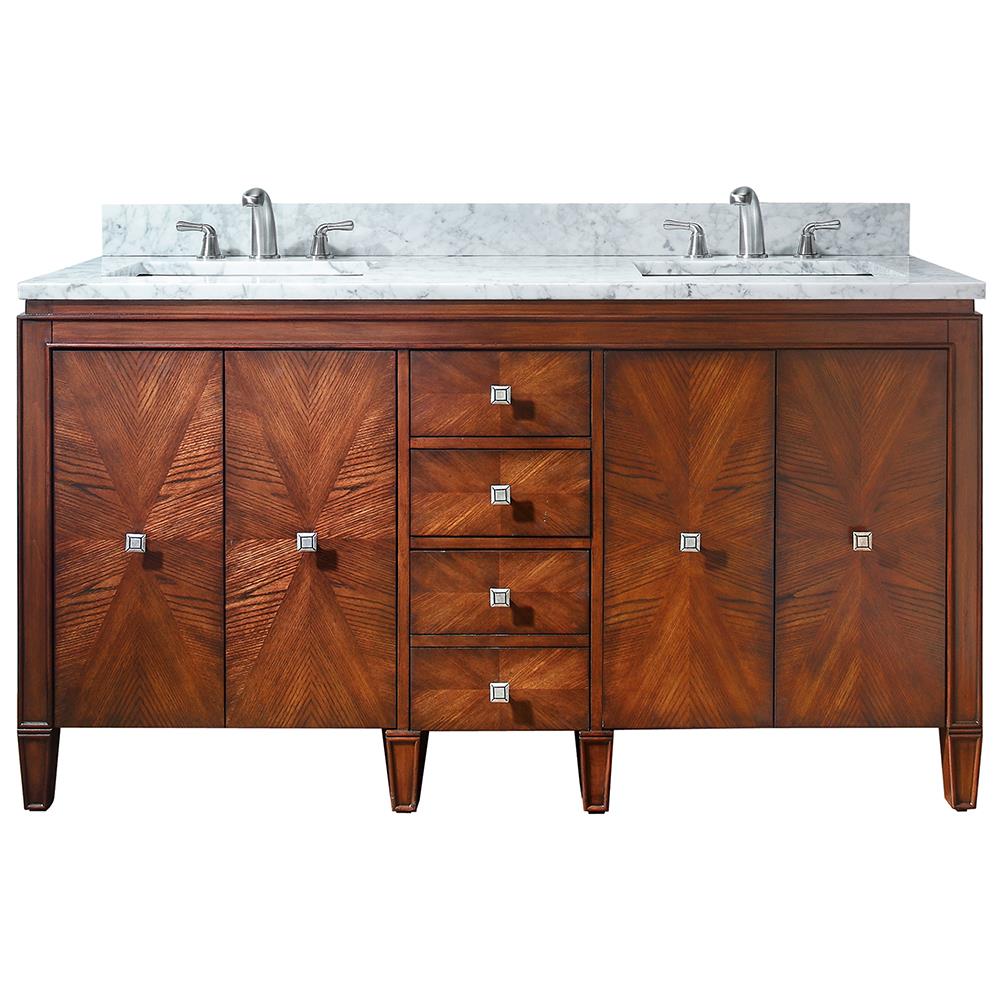 Brentwood 61'' Light Wood Double Vanity with Marble Top