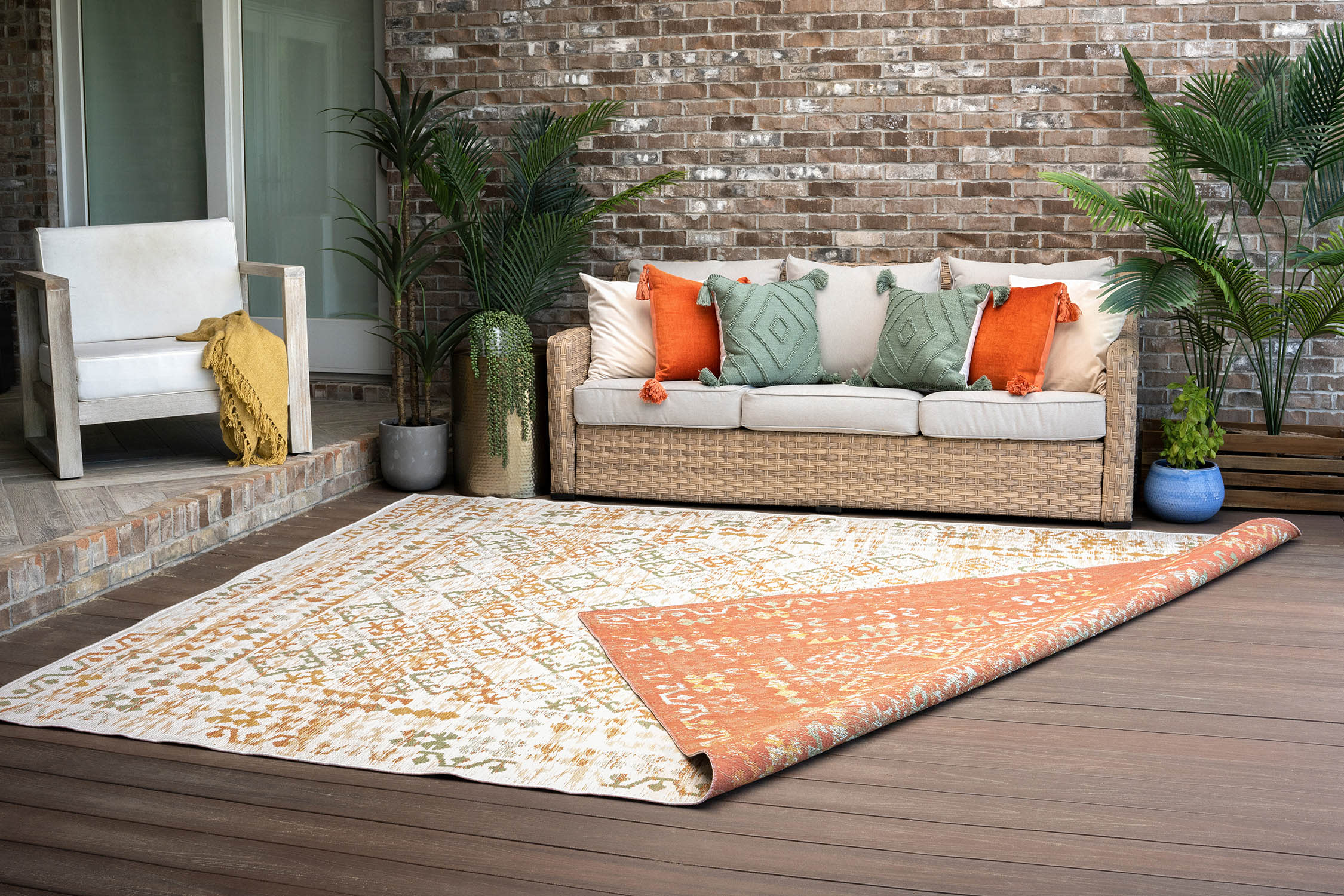 Tayse FLO1122 5X7 Flora 5 x 7 (ft) Loomed Polypropylene Orange Rectangular Indoor/Outdoor Area rug