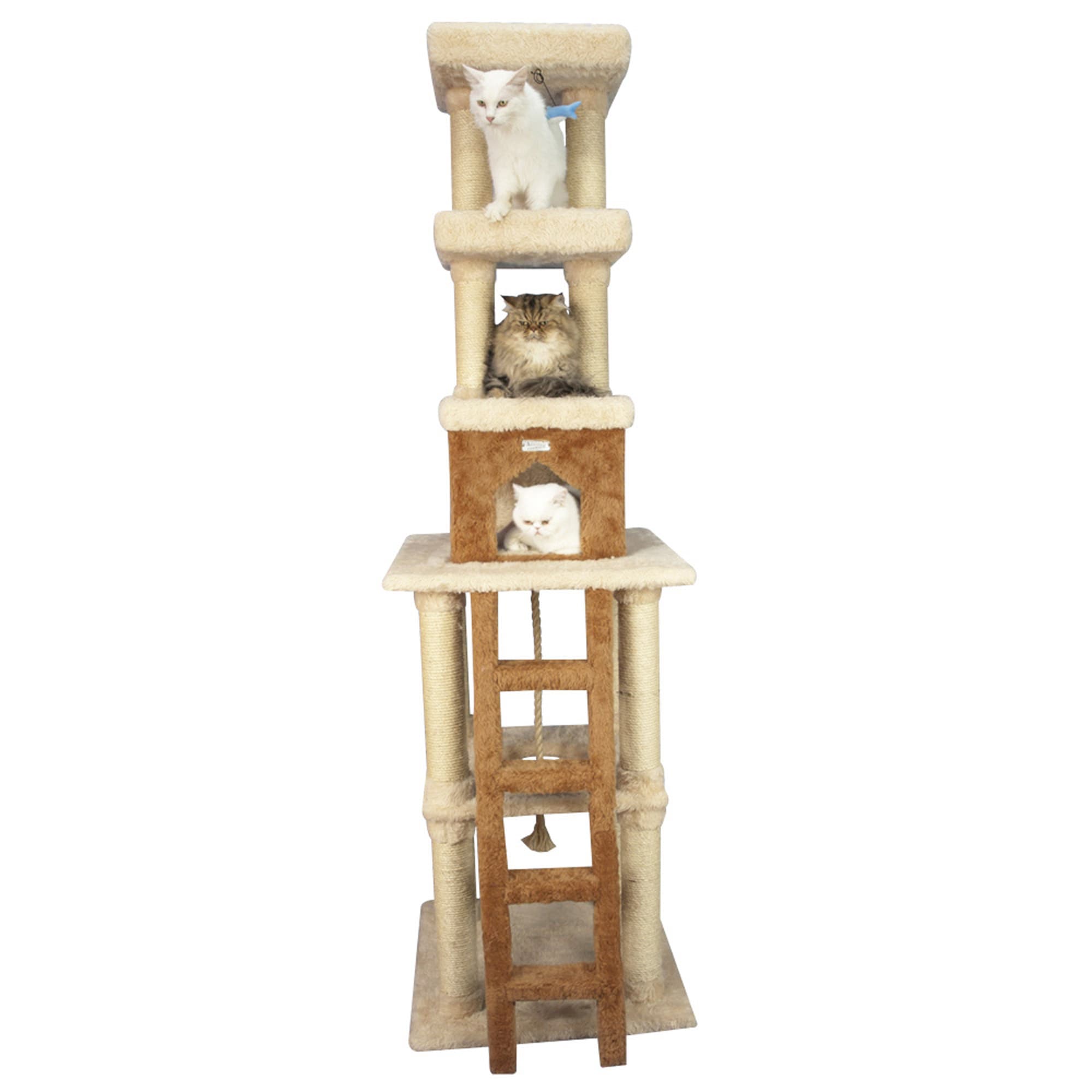 83-Inch Beige and Brown Faux Fur Cat Tree Tower