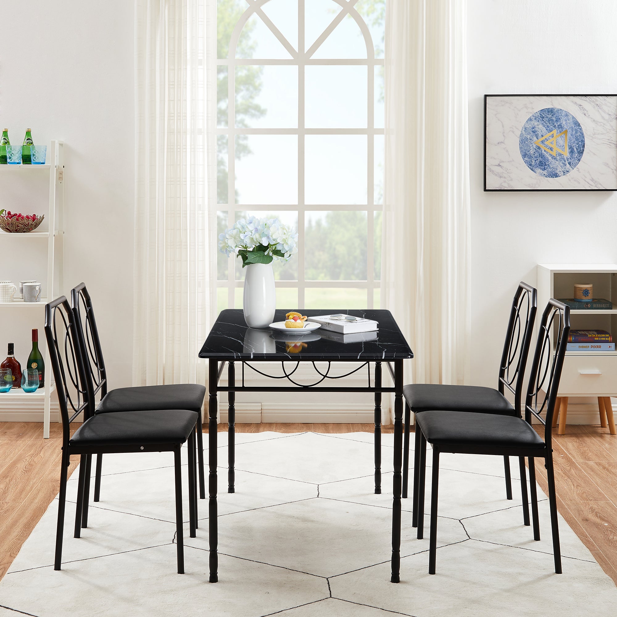 Vecelo LOE-MX-TC12-BLK 5 Pieces Four Leg Dining Set For 4 Person