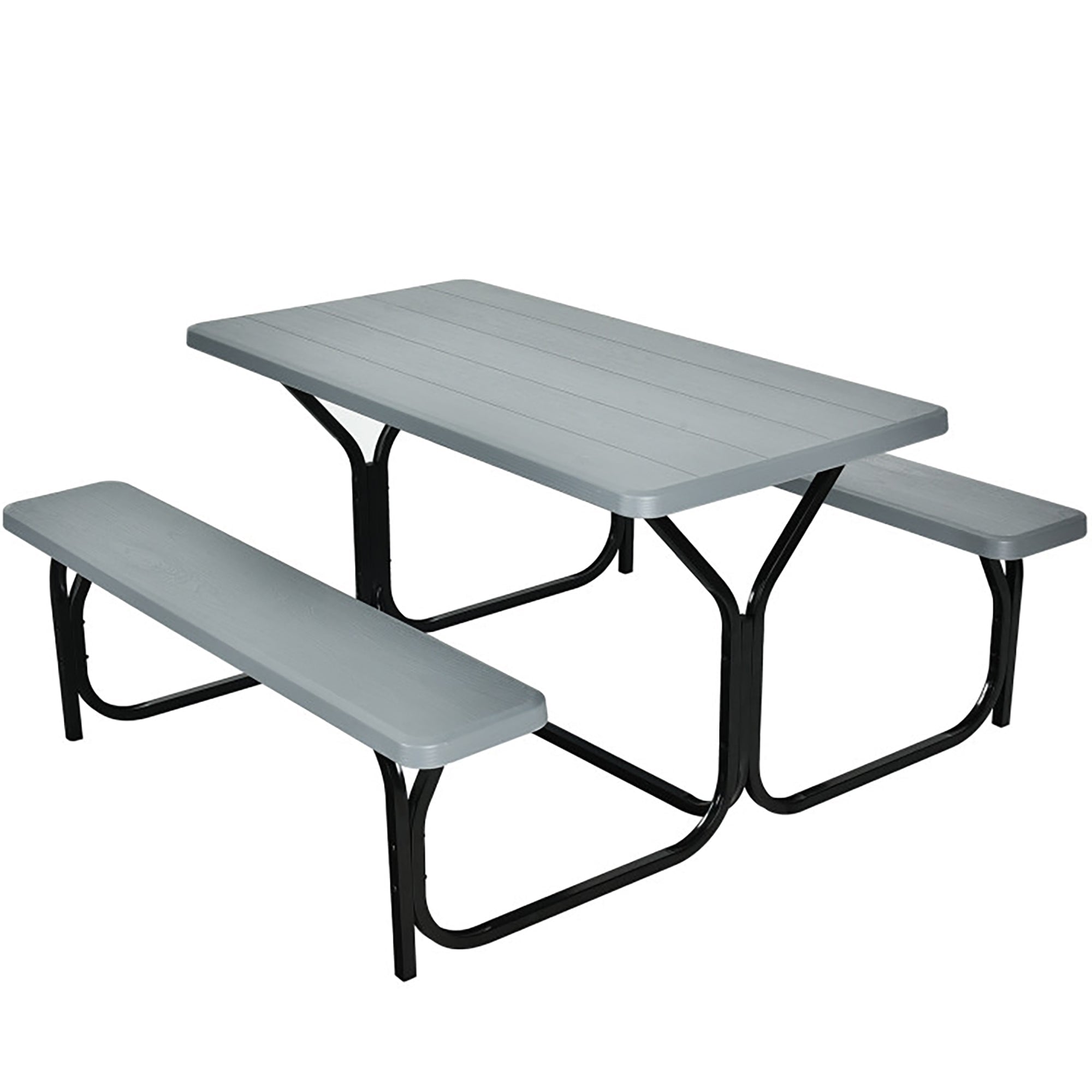 Boyel Living BL-OP3499GR 54 in. W Gray Rectangle Stainless Steel Outdoor Picnic Table Bench Set for 6-Person with Metal Base