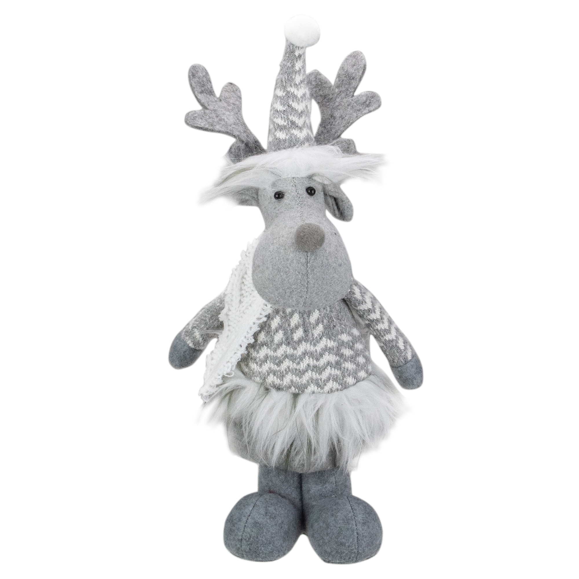 Northlight 34314260 12-in Standing Moose with Faux Fur Christmas Figure - 12" - Gray and White Tabletop Decoration Moose Christmas Decor