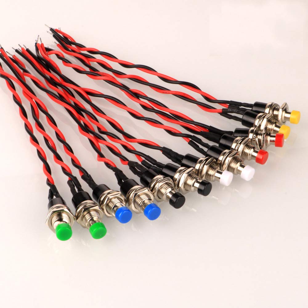 Aoibox 12 Piece 7 mm Prewired Momentary Push Button Switch Set SPST ...