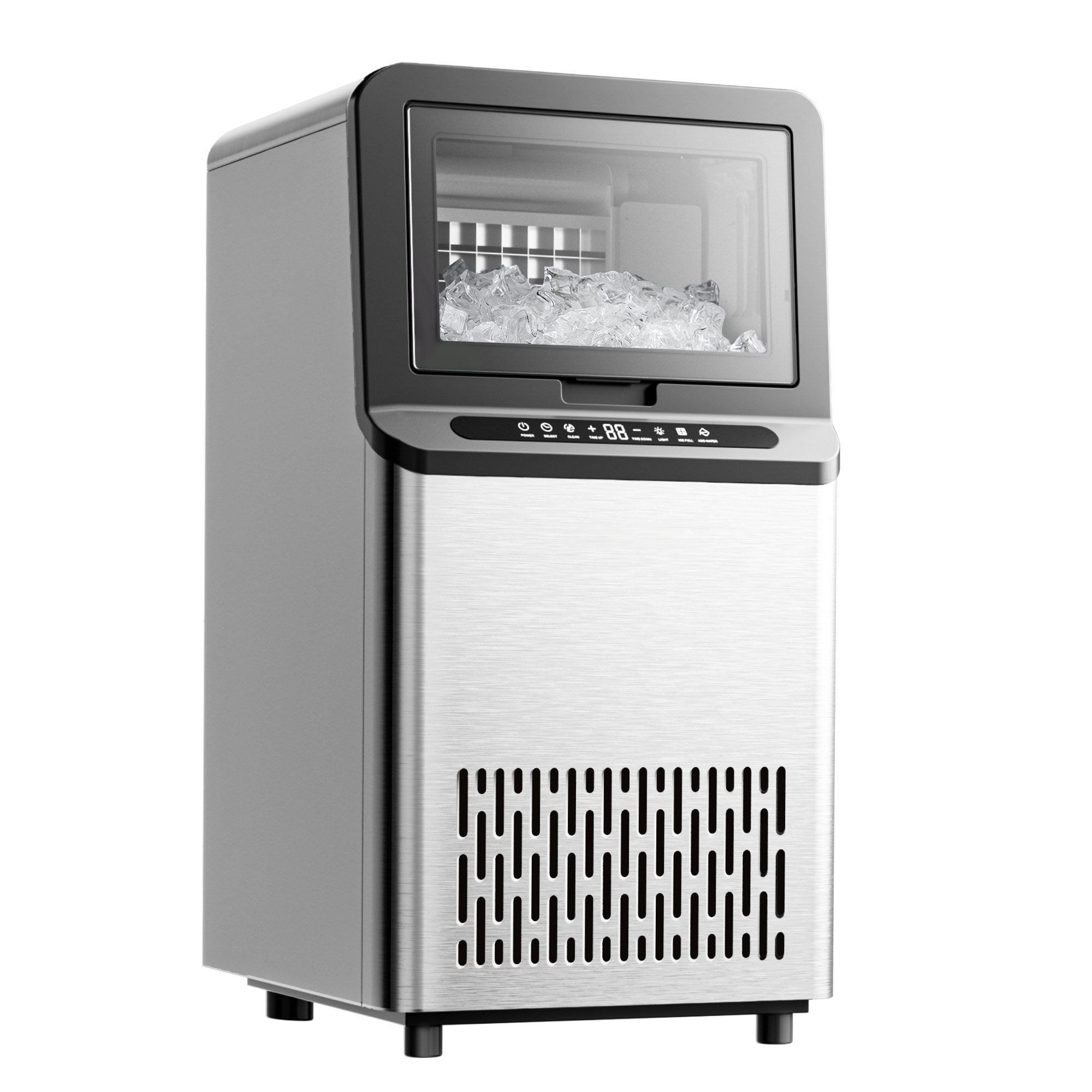 SIMZLIFE CIM008-86SI-S2-LS-SC 100 lbs Per day Freestanding or Undercounter Stainless Steel Full Size Cubes Commercial Ice Maker with Auto-Cleaning