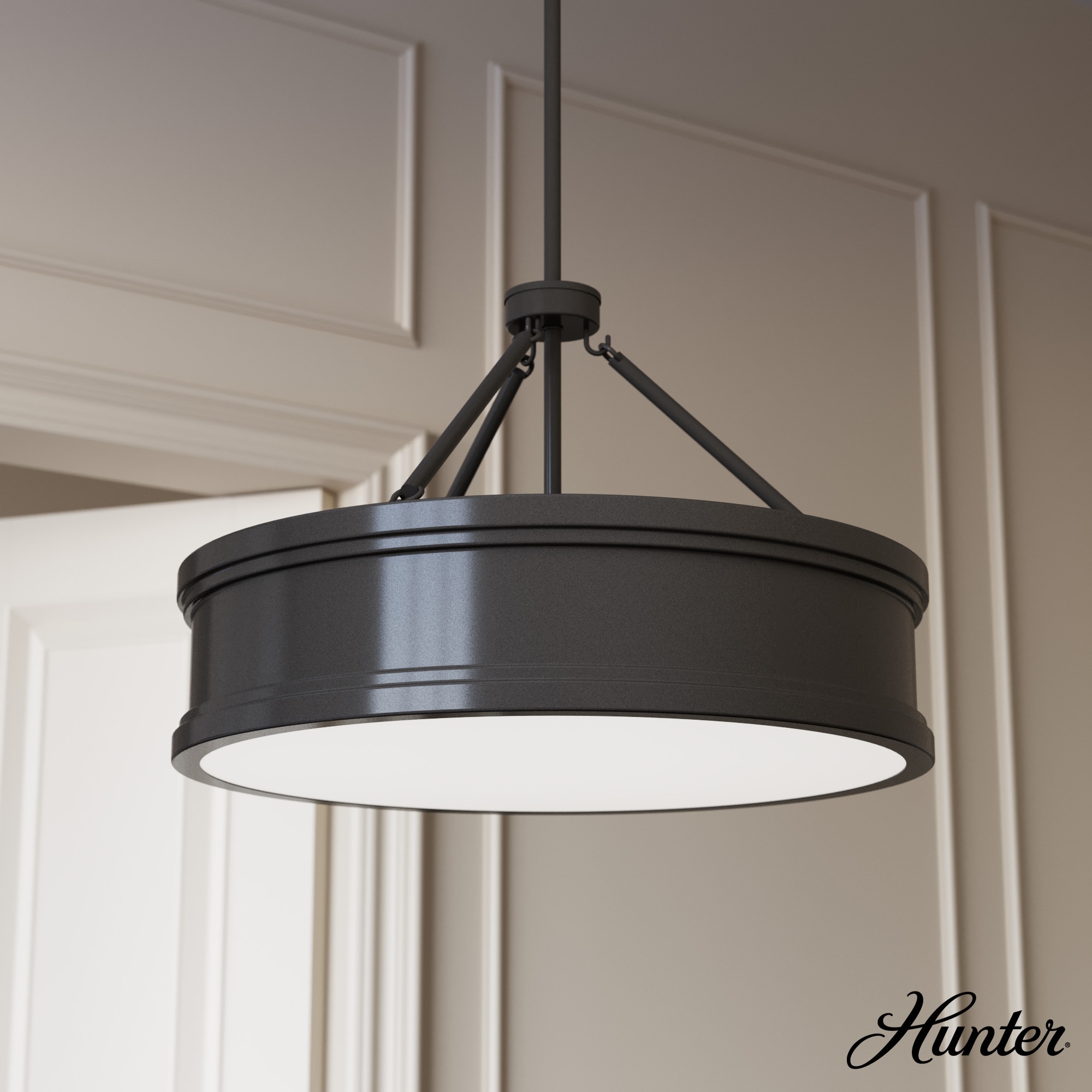 Hunter Capshaw 6-Light Noble Bronze Traditional Frosted Glass Drum LED Large Hanging Kitchen Island Light