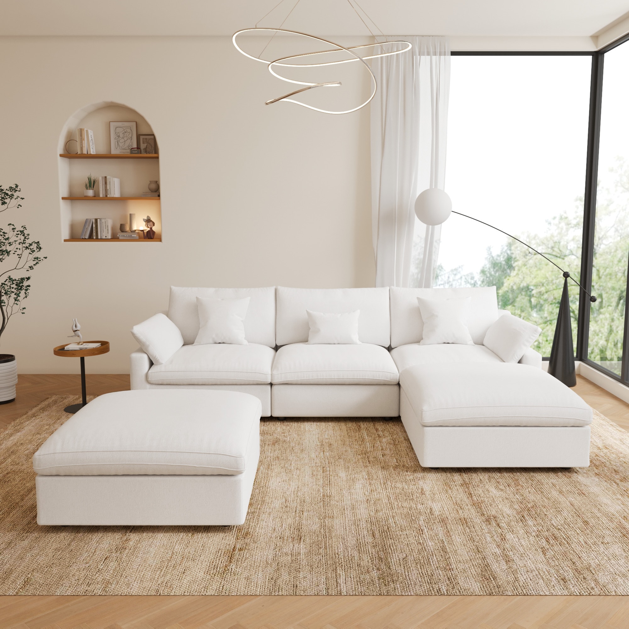 BuotiqHom DH-S3+2-140WE 119-in Modern White Linen 5 -seater Sectional