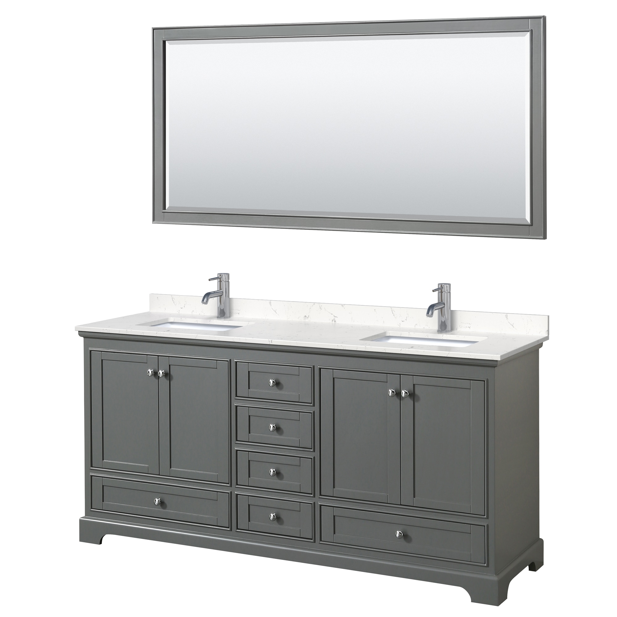 Wyndham Collection WCS202072DKGC2UNSM70 Deborah 72-in Dark Gray with Polished Chrome Trim Undermount Double sink Bathroom Vanity with Carrara Cultured Marble Cultured marble Top (Mirror Included)