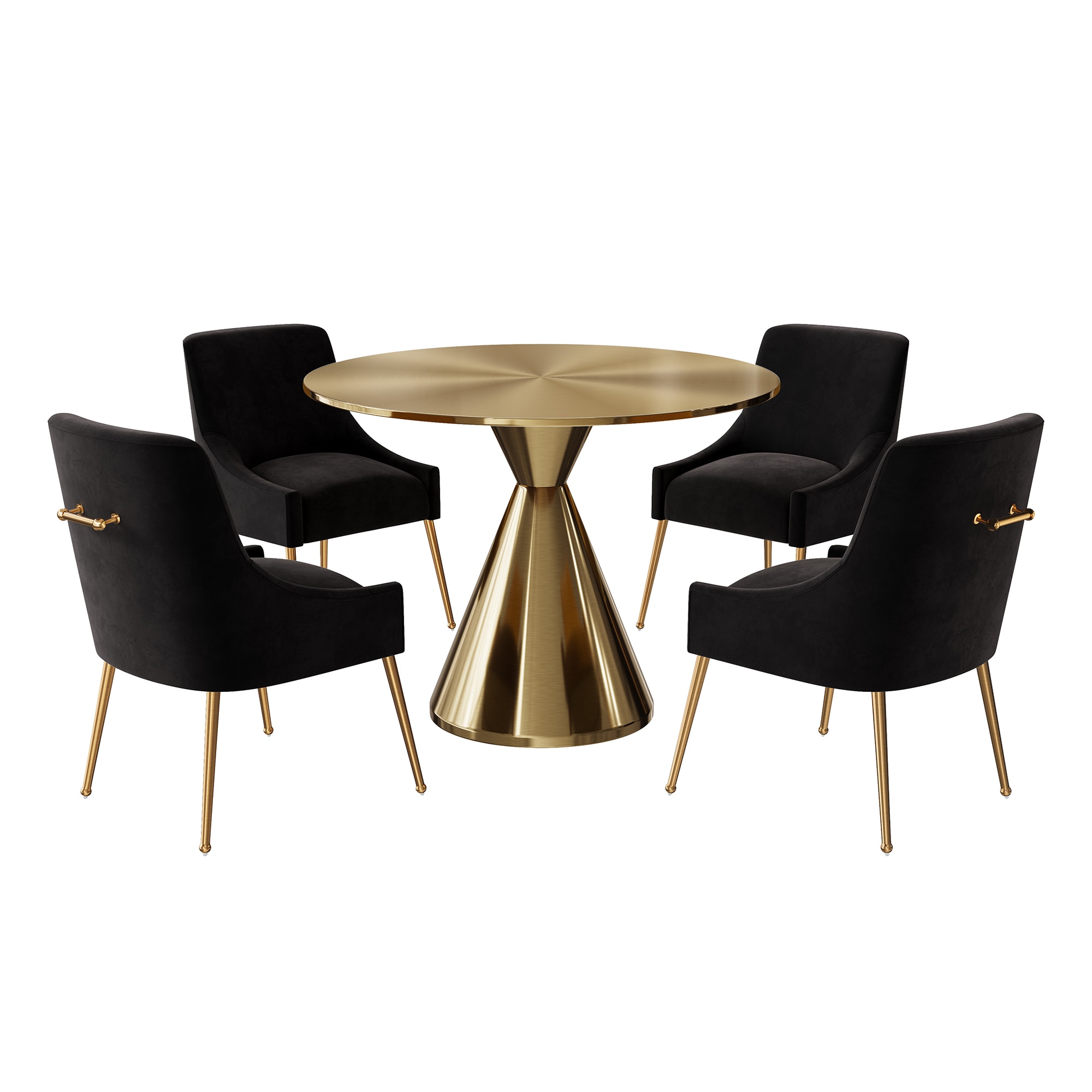 Clihome CL-RBT1-BBG700BK Black Chair/Gold Table Contemporary/Modern Dining Room Set with Round Table ( Seats 4 )