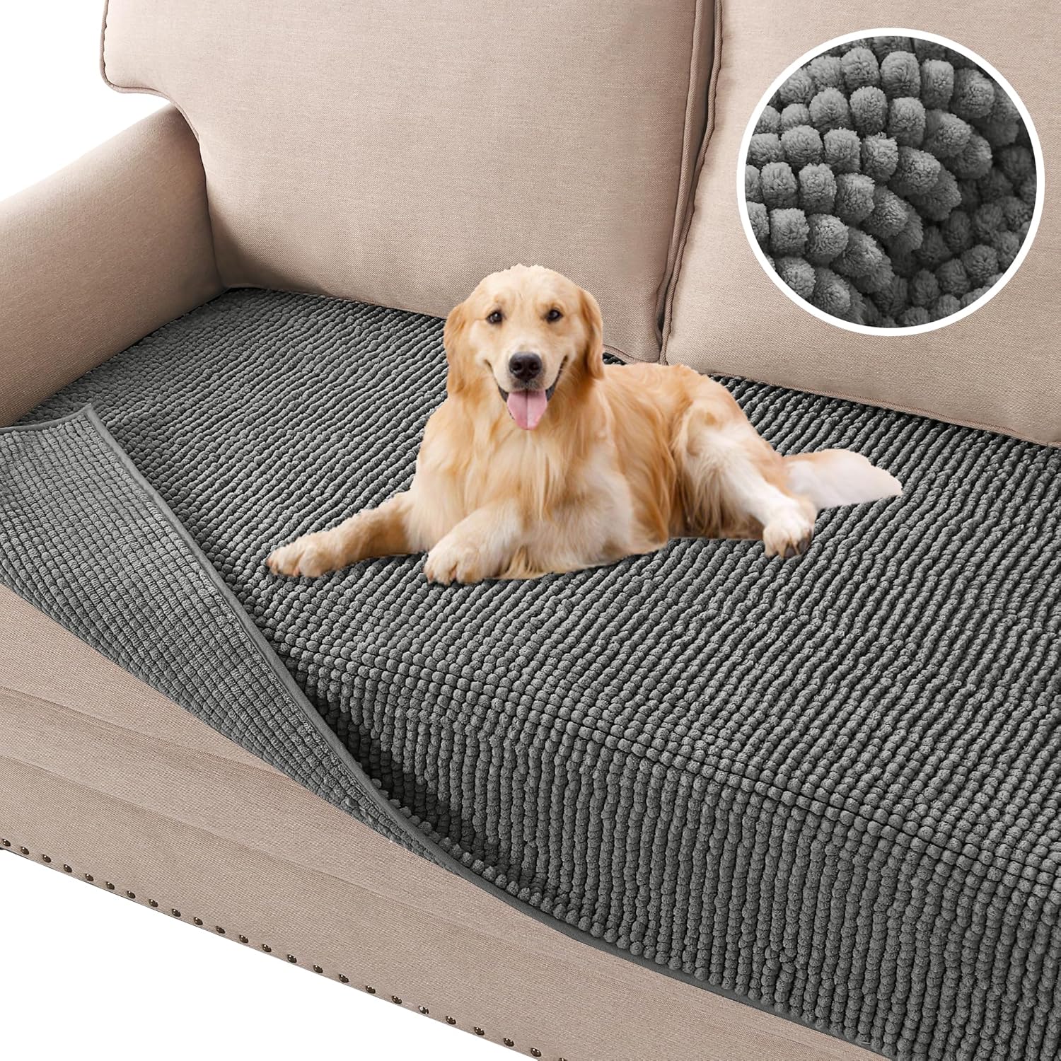 H.Versailtex  Plush Chenille Sofa Pet Bed Cover Thick AntiSlip Protector for 3Cushion Couch 35 x 74 Charcoal Gray