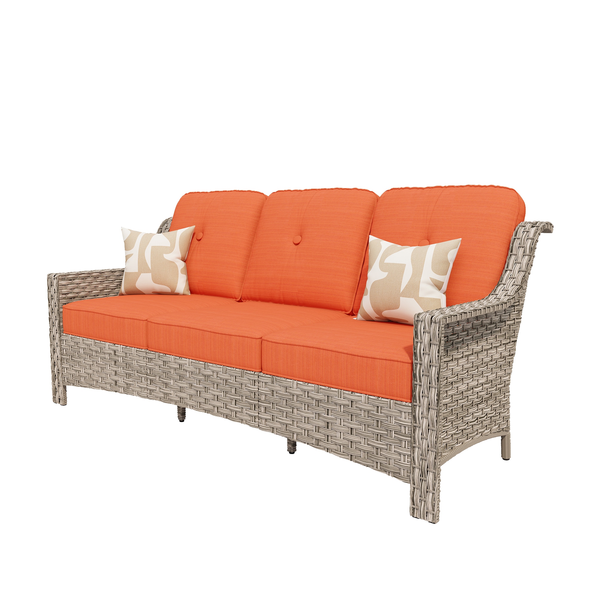 weaxty HMBPAD800-1 Aireno Rattan Outdoor Sofa with Orange Cushions and Steel Frame