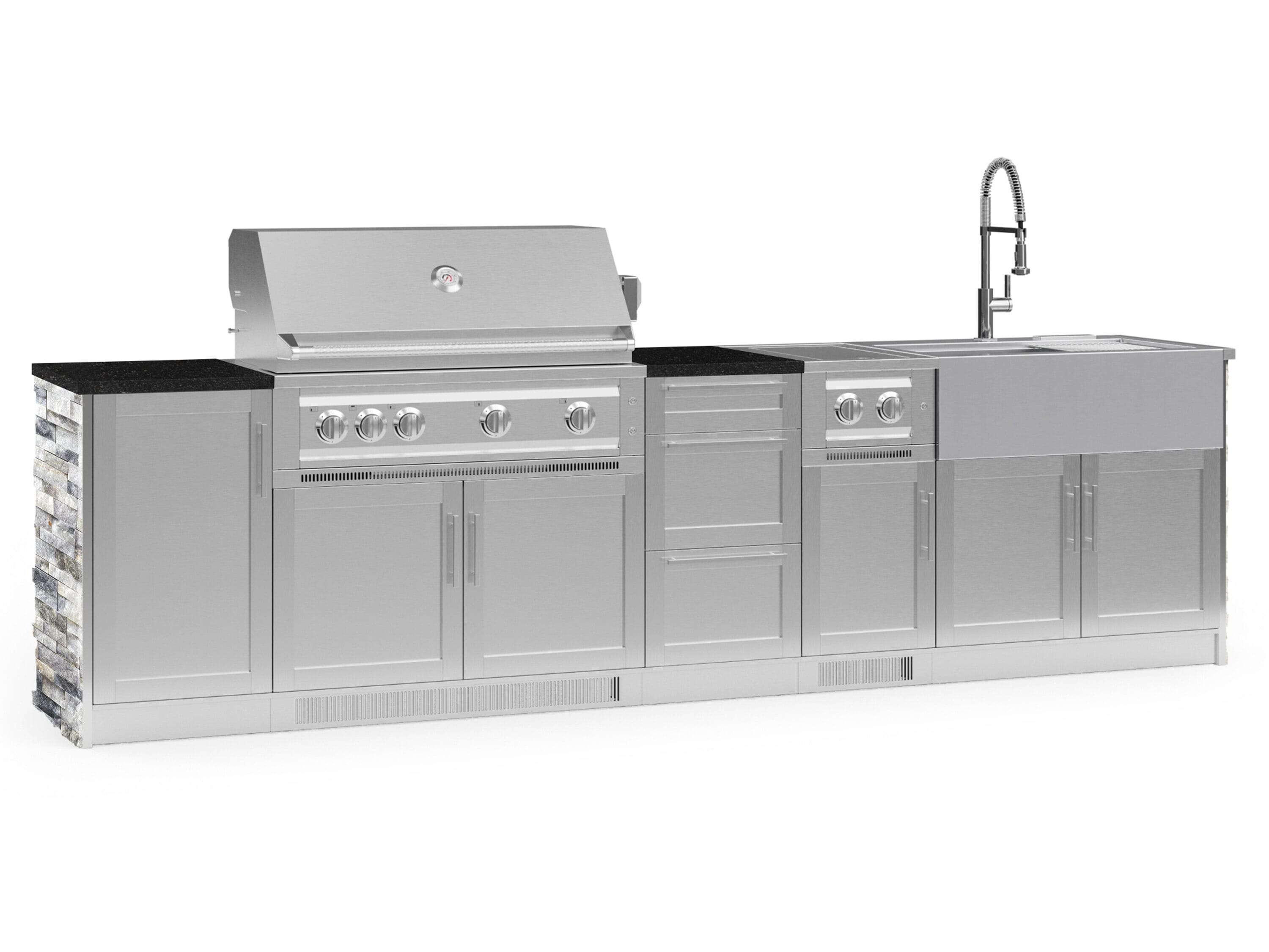 NewAge Products 69139 Signature Series Cabinets Platinum Grill 10 -Piece 131.16-in W x 25.5-in D x 58.64-in H Modular Outdoor Kitchen Set 7 Burners