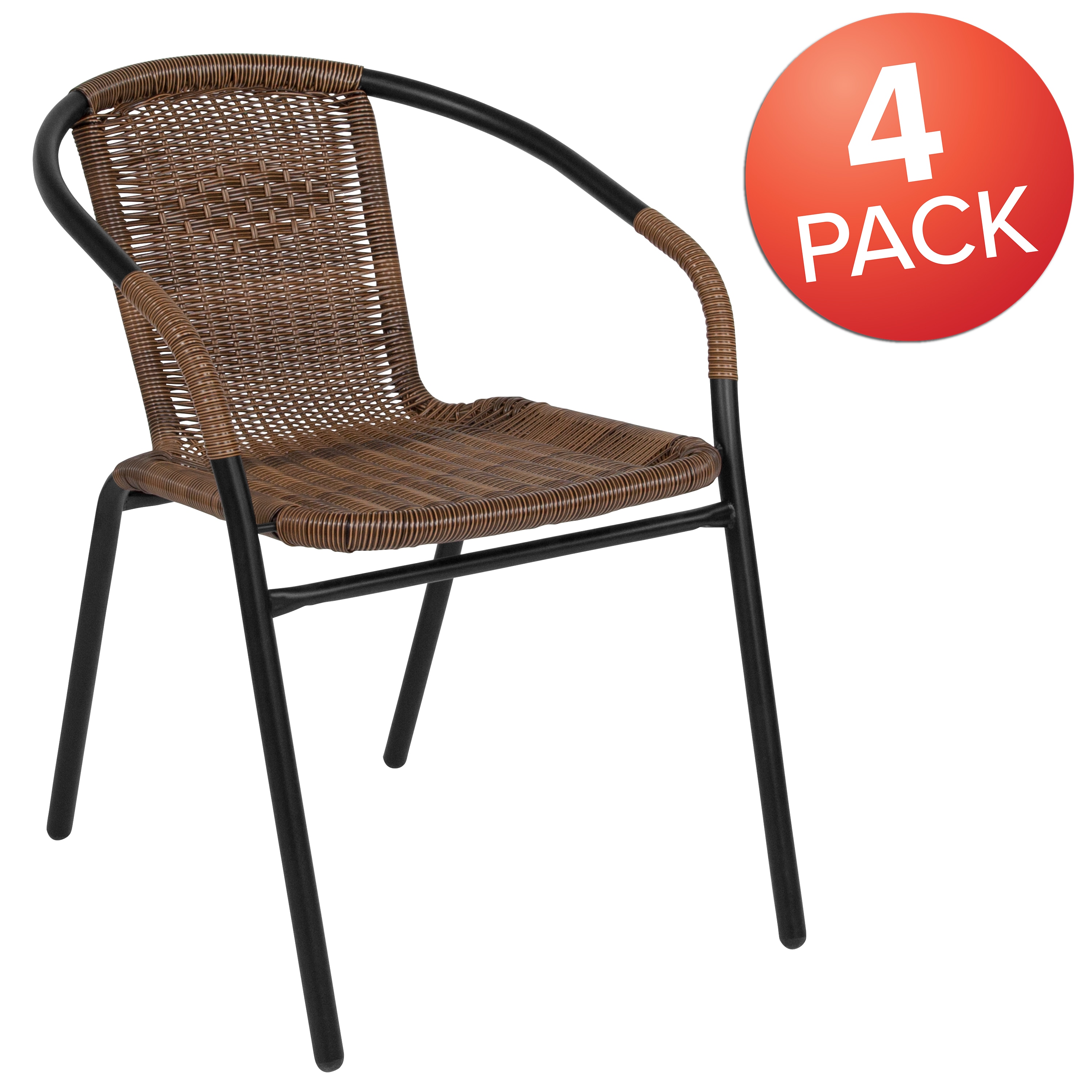 Flash Furniture Commercial Black Rattan Indoor-Outdoor Restaurant Stack Chair 4 Pack 