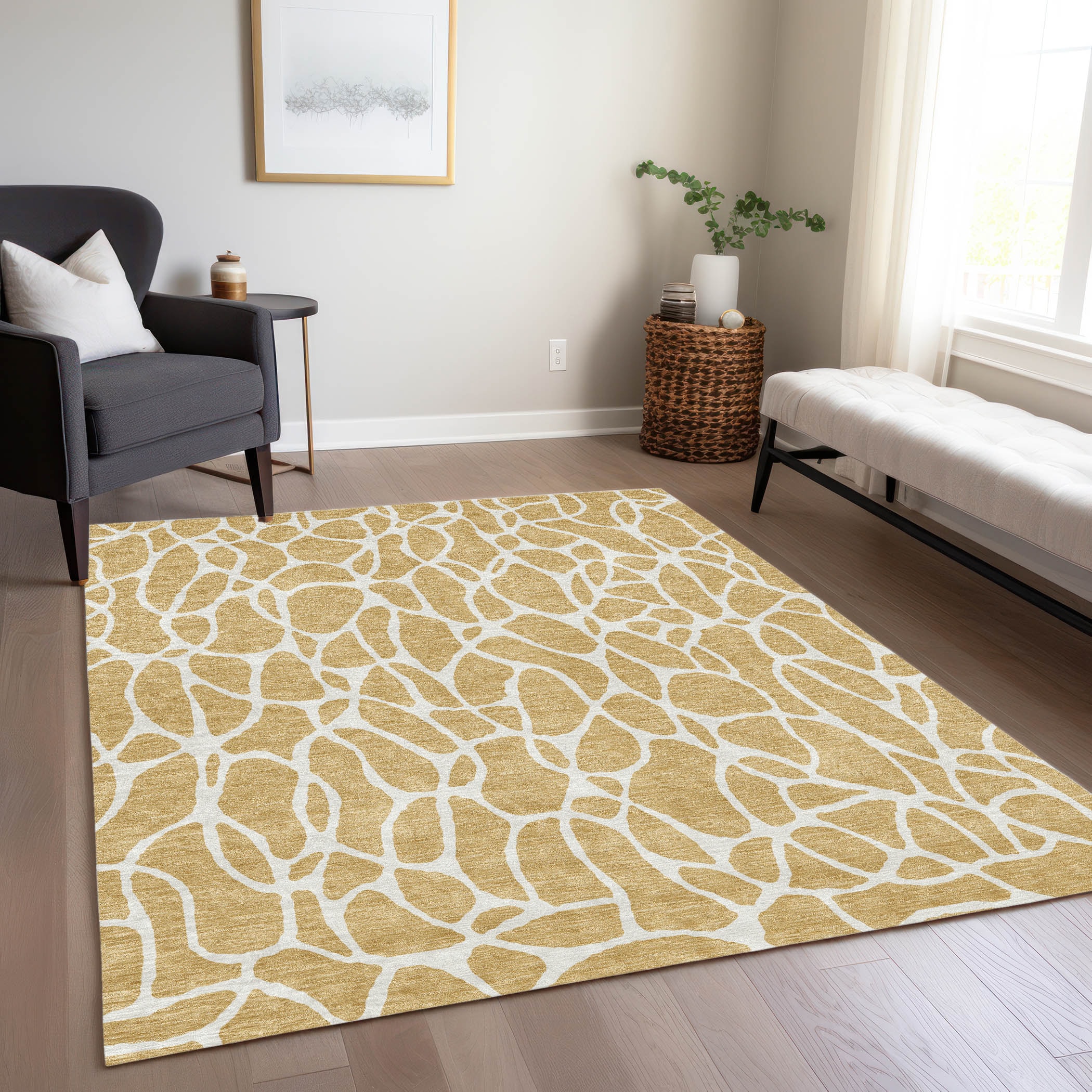 Addison Rugs ACN1024GO10X14 Chantille ACN1024GO 10 x 14 (ft) Polyester Gold Rectangular Indoor/Outdoor Geometric Machine washable Area rug