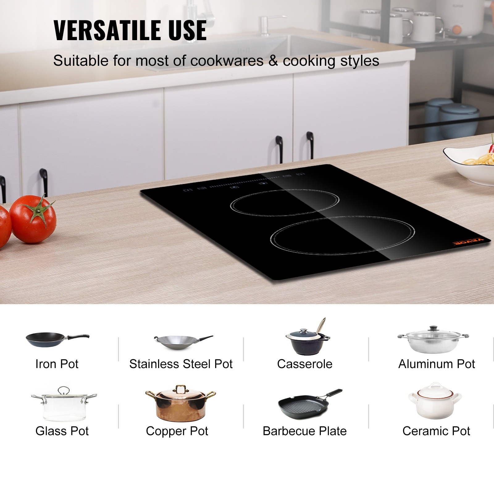 VEVOR 20.1 in. x 11.3 in. Built-in Induction Hotplate 2-Elements Electric  Cooktop with 9-Power Levels Radiant Cooktop QRSCKDC12110V109VV1 - The Home  Depot