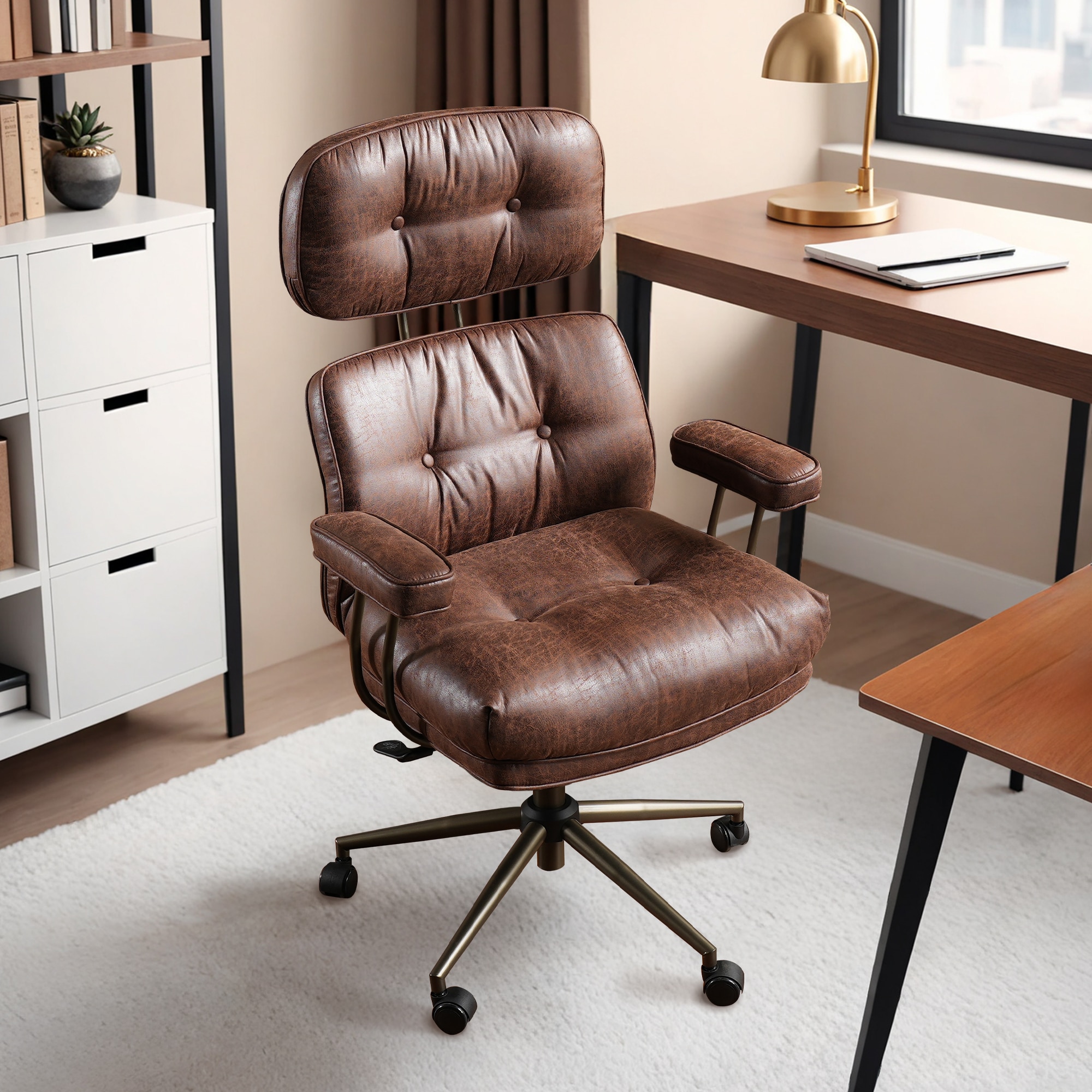 ALTRIGUS 6L-KC300-AL Suede Fabric Dark Brown Contemporary Ergonomic Adjustable Height Swivel Upholstered Desk Chair
