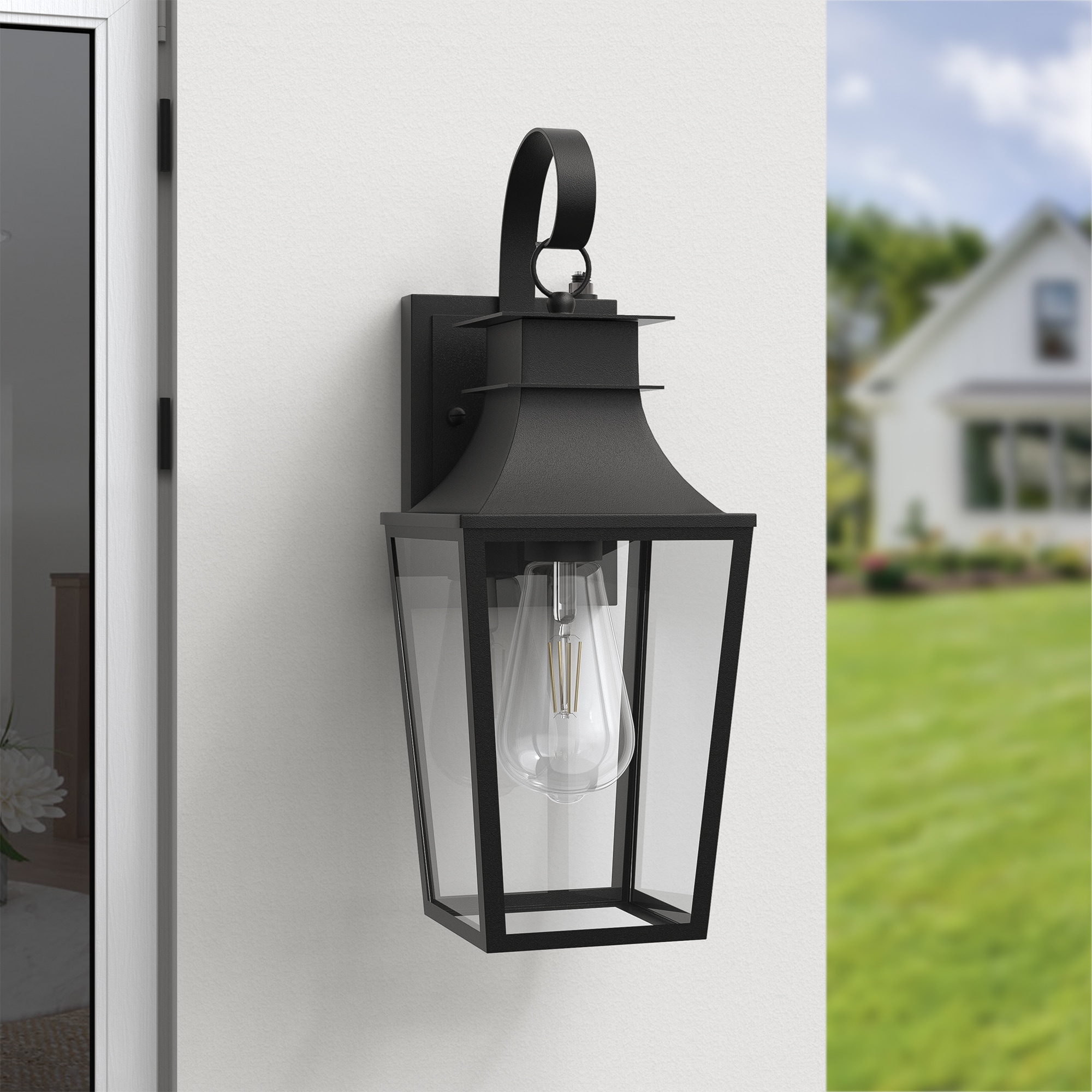 Maxax Montpelier 1 -Light 16-in H Matte Black Hardwired Dusk to Dawn Outdoor Wall Light