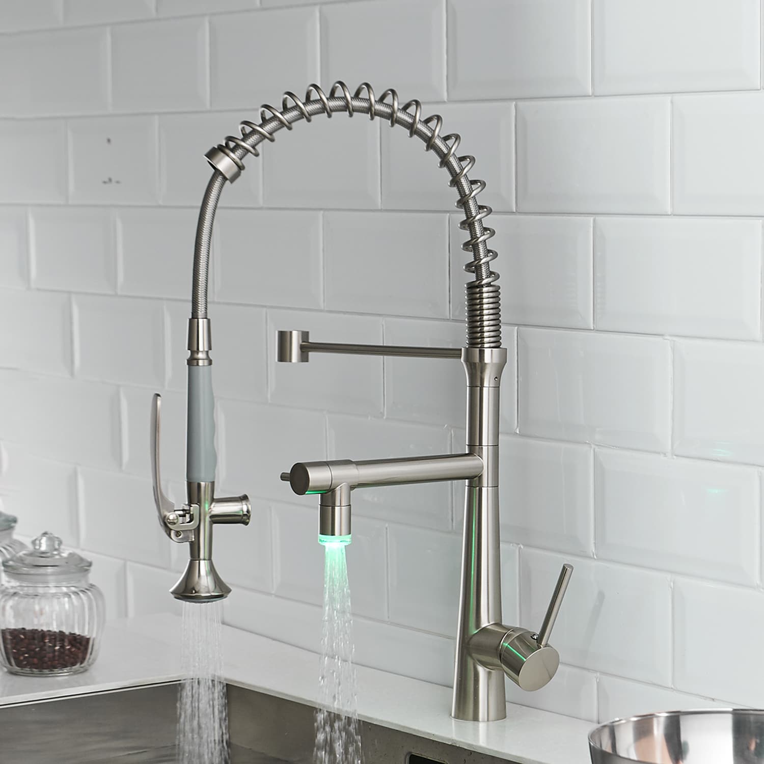 Brushed Nickel LED Pull-Down Kitchen Faucet with Sprayer
