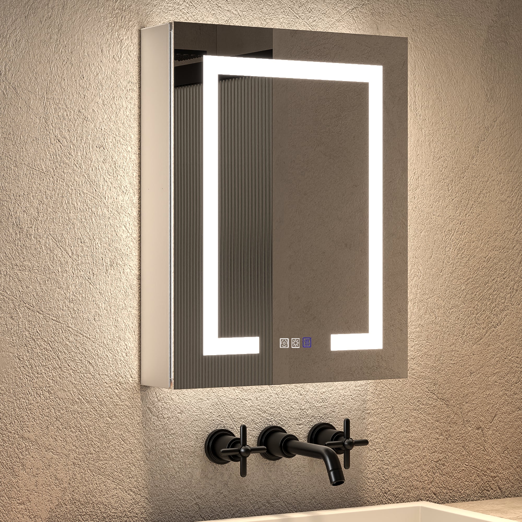 ExBrite EBMC2026V3RX Opale 20-in x 26-in Lighted LED Fog Free Surface/Recessed Mount Silvery Gray Mirrored Rectangle Soft Close Medicine Cabinet with Outlet