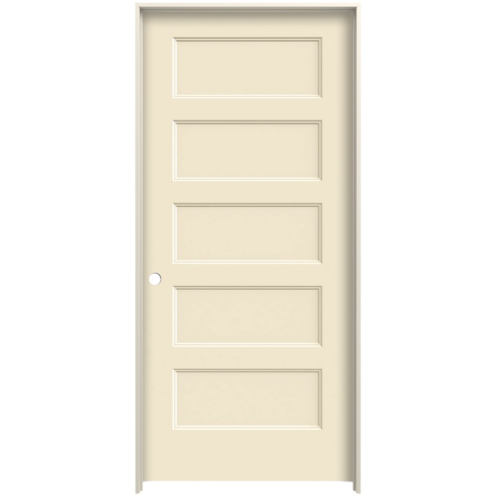 JELD-WEN LOWOLJW226200231 24-in x 80-in Bisque Solid Core 5-panel Equal Right Hand Smooth Prefinished Molded Composite Flat Jamb Single Prehung Interior Door